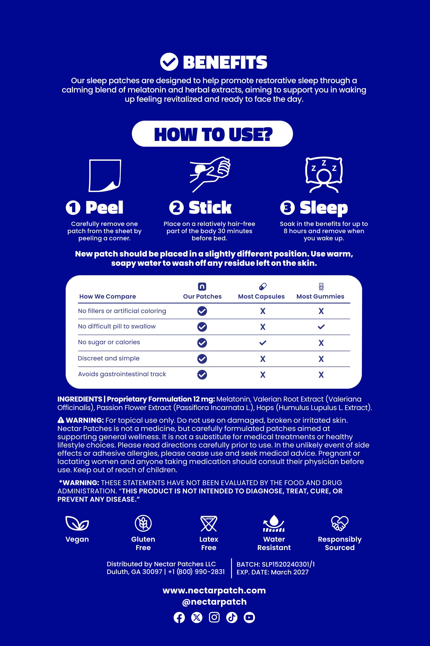 Nectar Patches Sleep Patches with a clock indicating bedtime