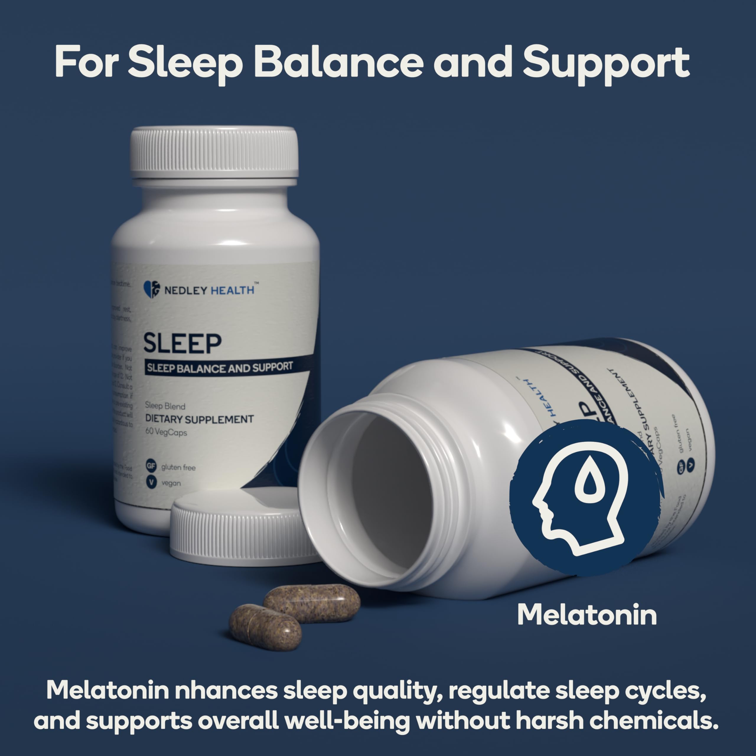 Nedley Health Sleep Supplement bottle open showing veggie capsules