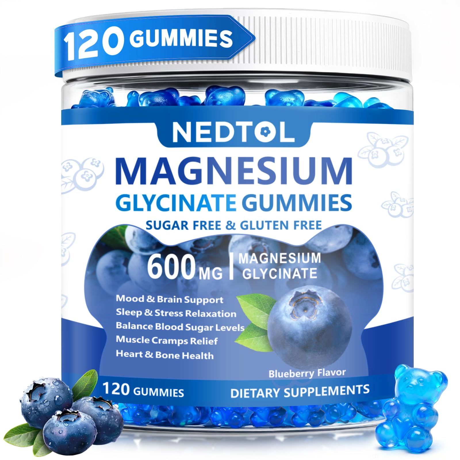 Nedtol Magnesium Glycinate Gummies 120-count bottle front view