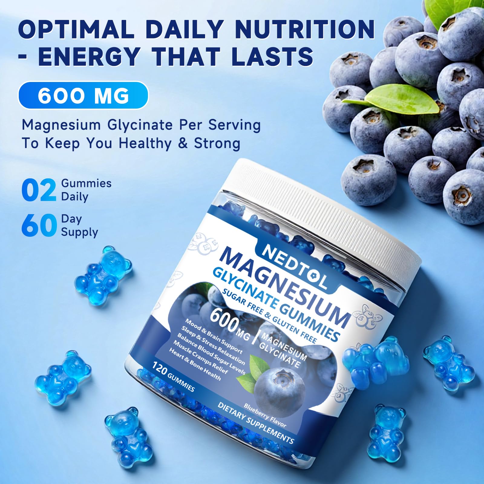 Nedtol Magnesium Glycinate Gummies back view of bottle