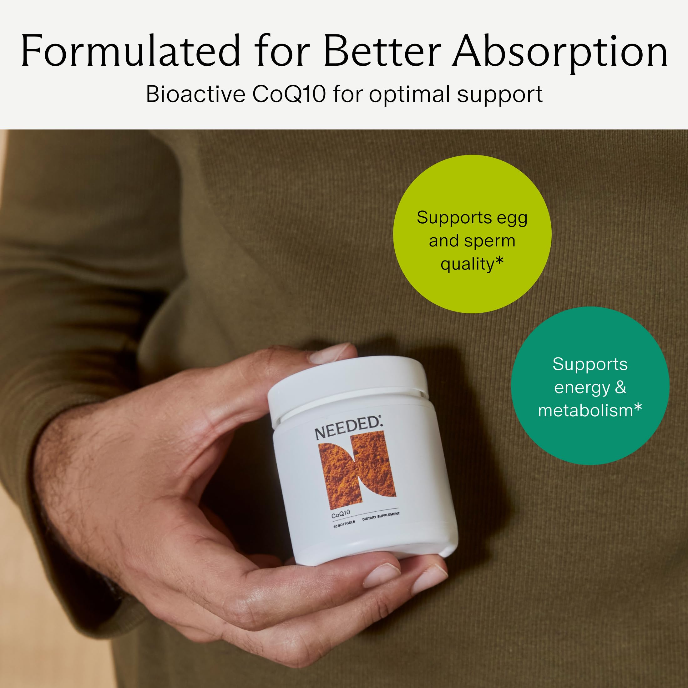 Needed. CoQ10 Ubiquinol 200mg Capsules bottle with label