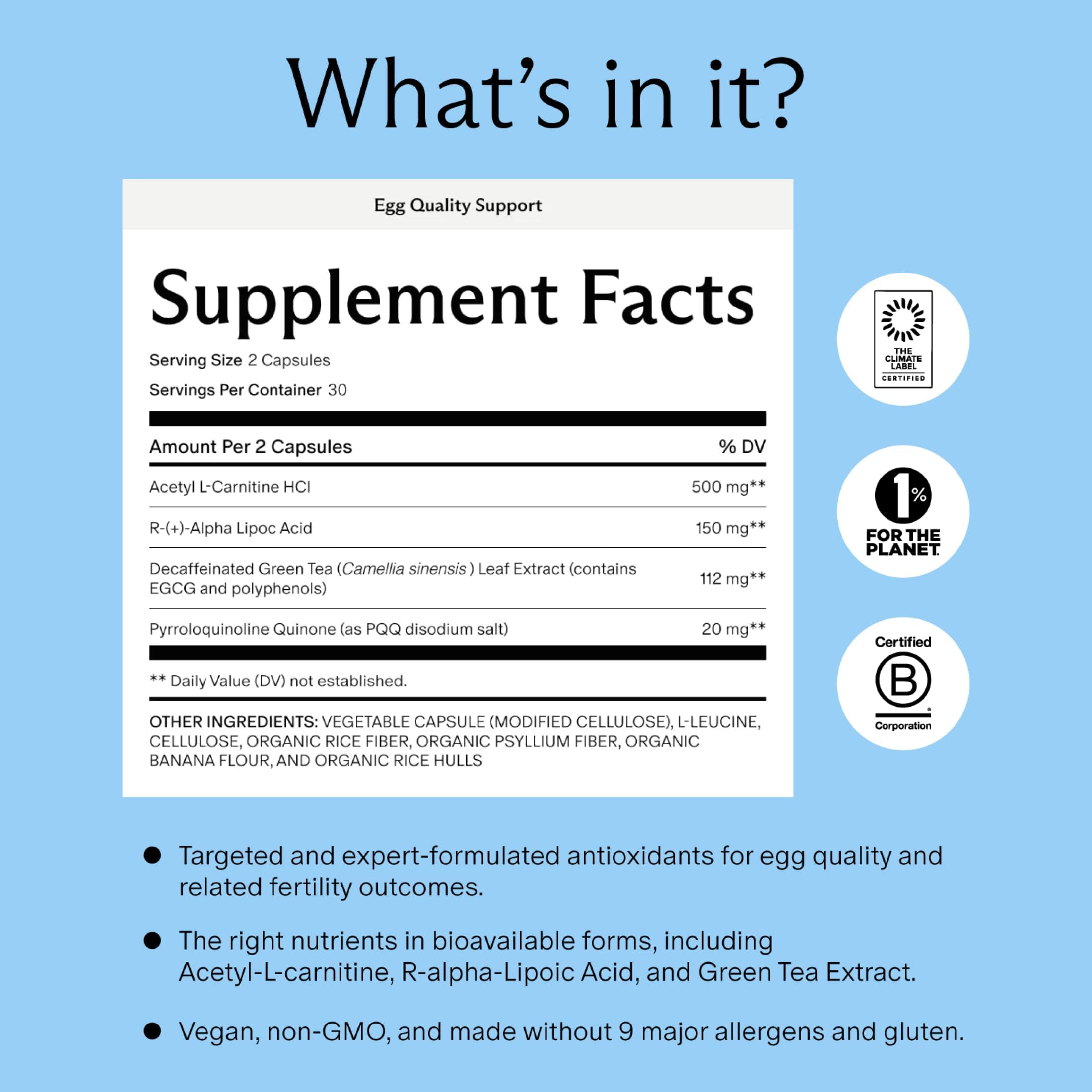 Needed. Egg Quality Support Acetyl L-Carnitine capsules side view