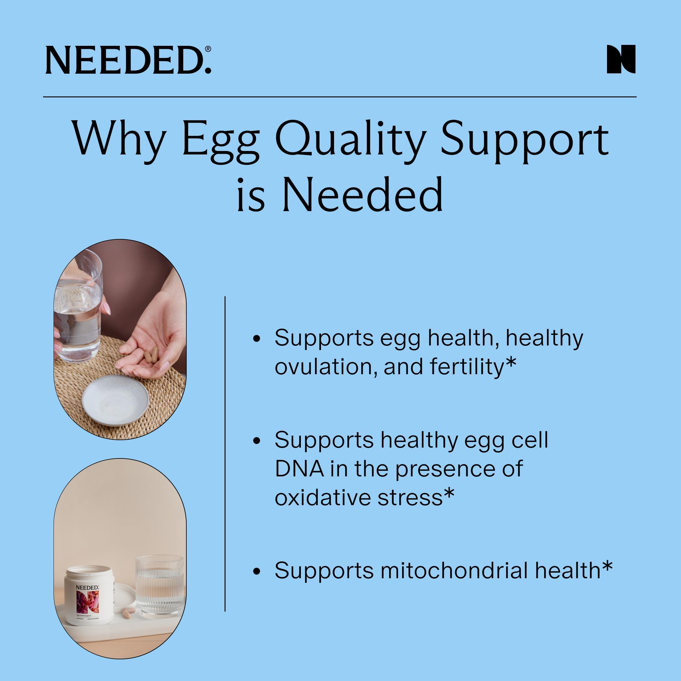 Needed. Egg Quality Support Acetyl L-Carnitine capsules with a measuring spoon