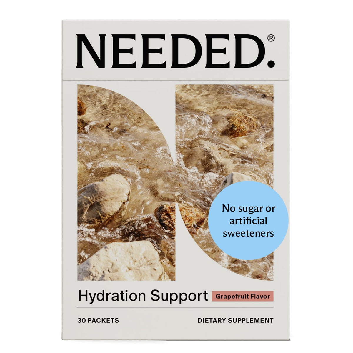Needed. Hydration Support Electrolyte Packets front view with packaging