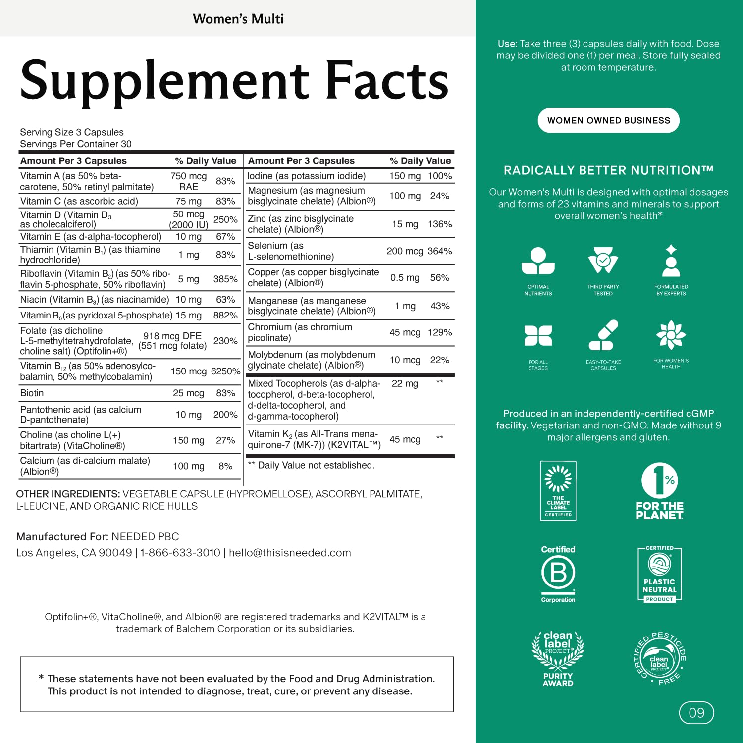 Needed. Prenatal Multivitamin 100g packaging