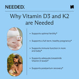 Needed. Prenatal Vitamin D3/K2 Capsules bottle on a kitchen counter