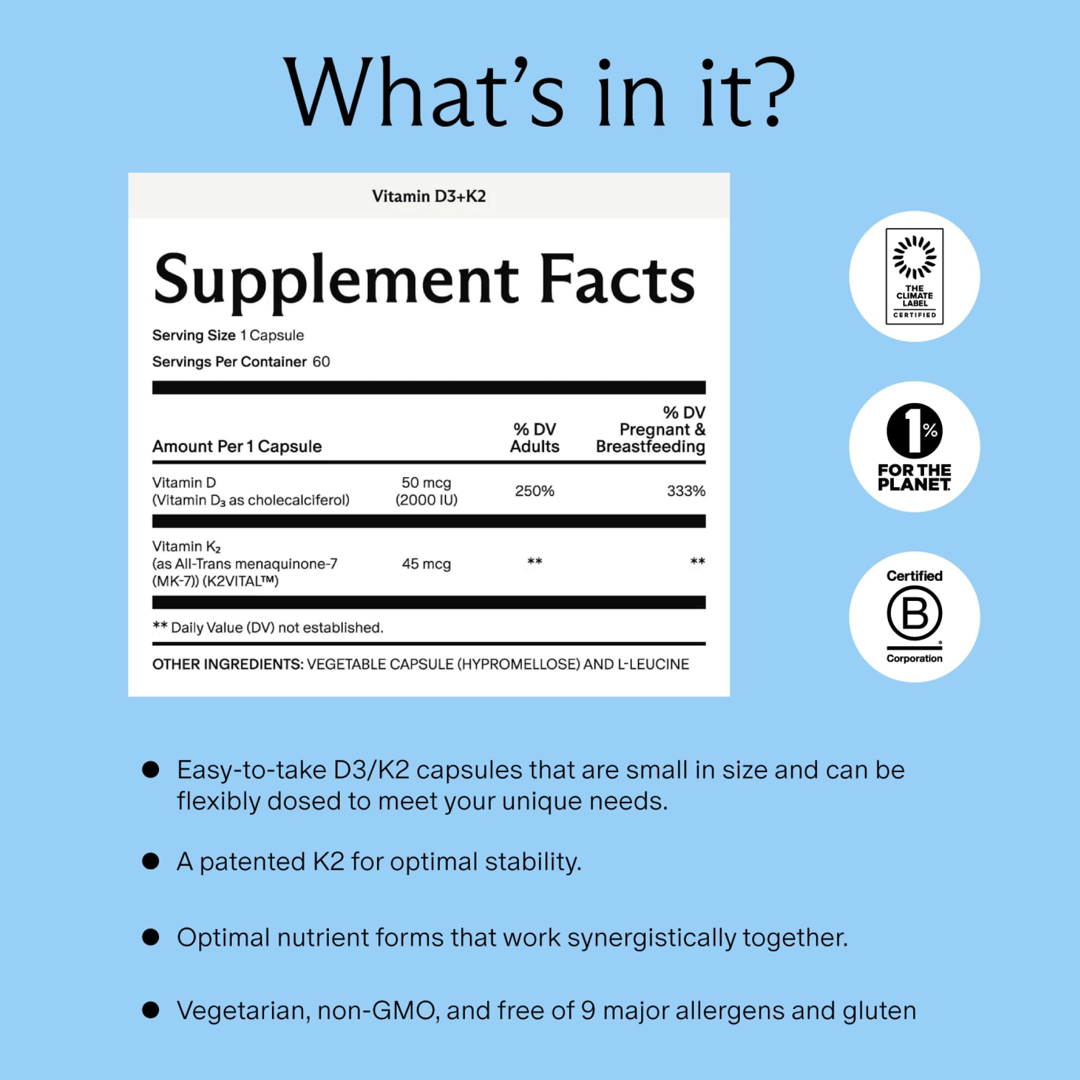 Needed. Prenatal Vitamin D3/K2 Capsules side view showing capsule size