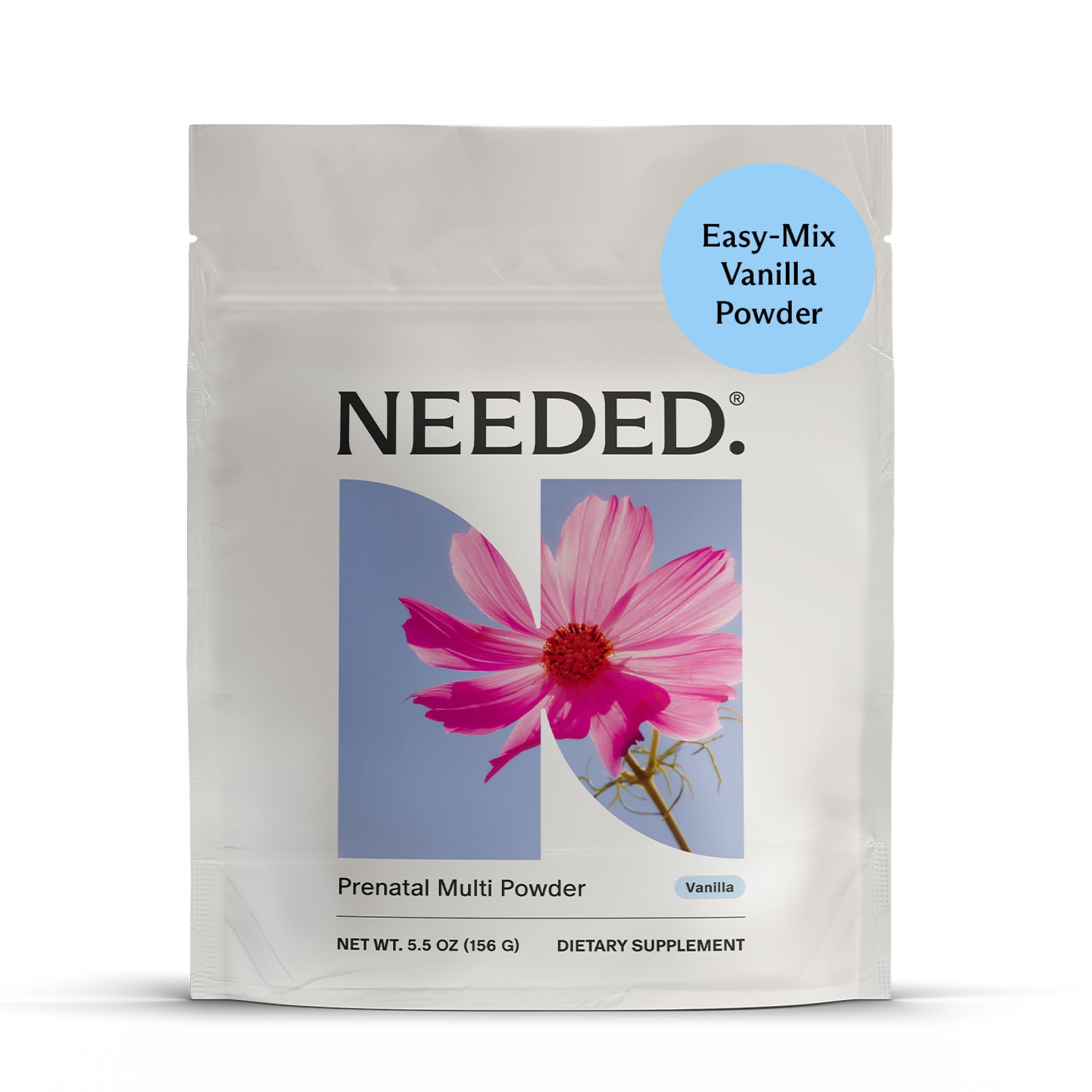 Needed. Prenatal Vitamin Powder 180g front view with packaging