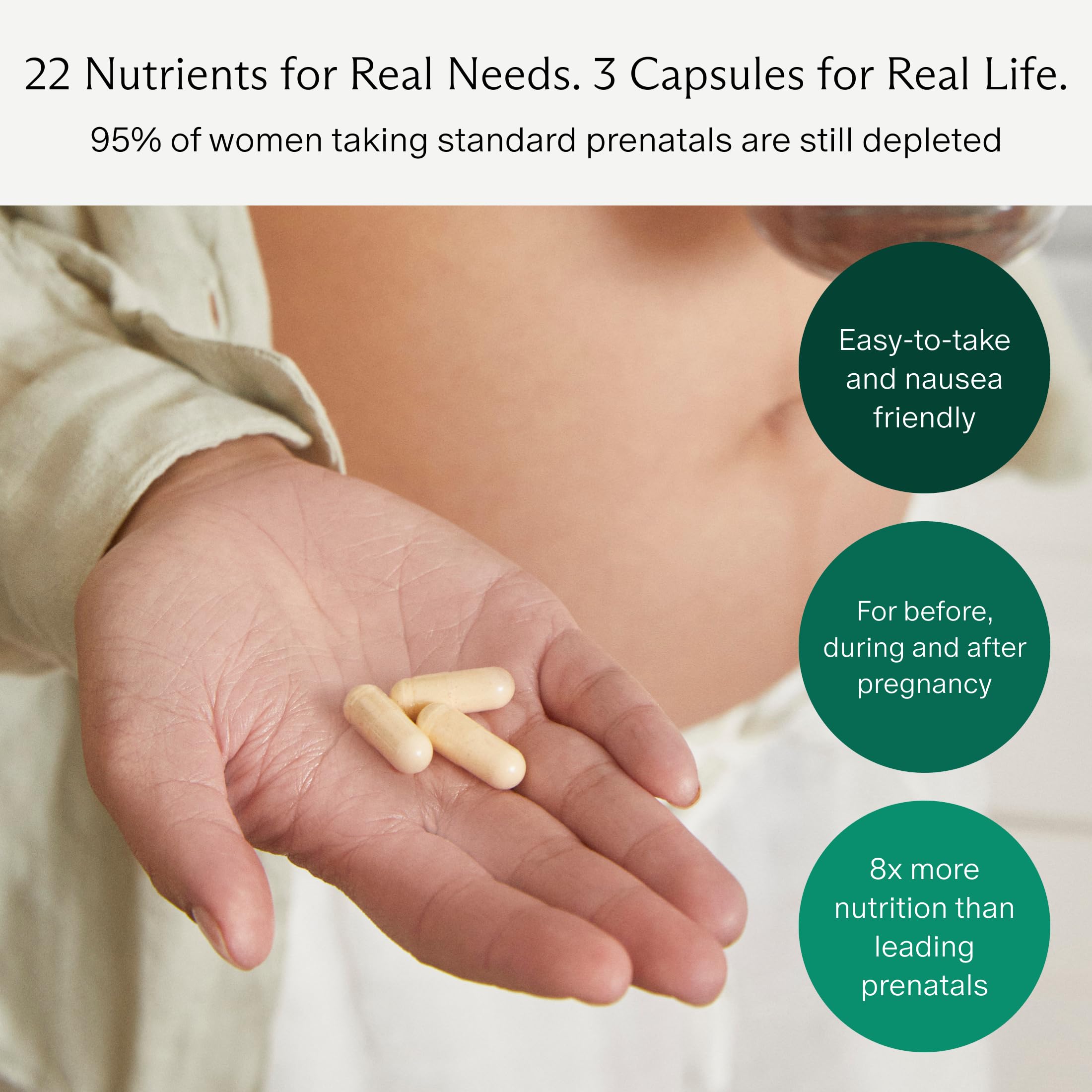 Needed. Prenatal Vitamins 23 essential nutrients capsule close-up