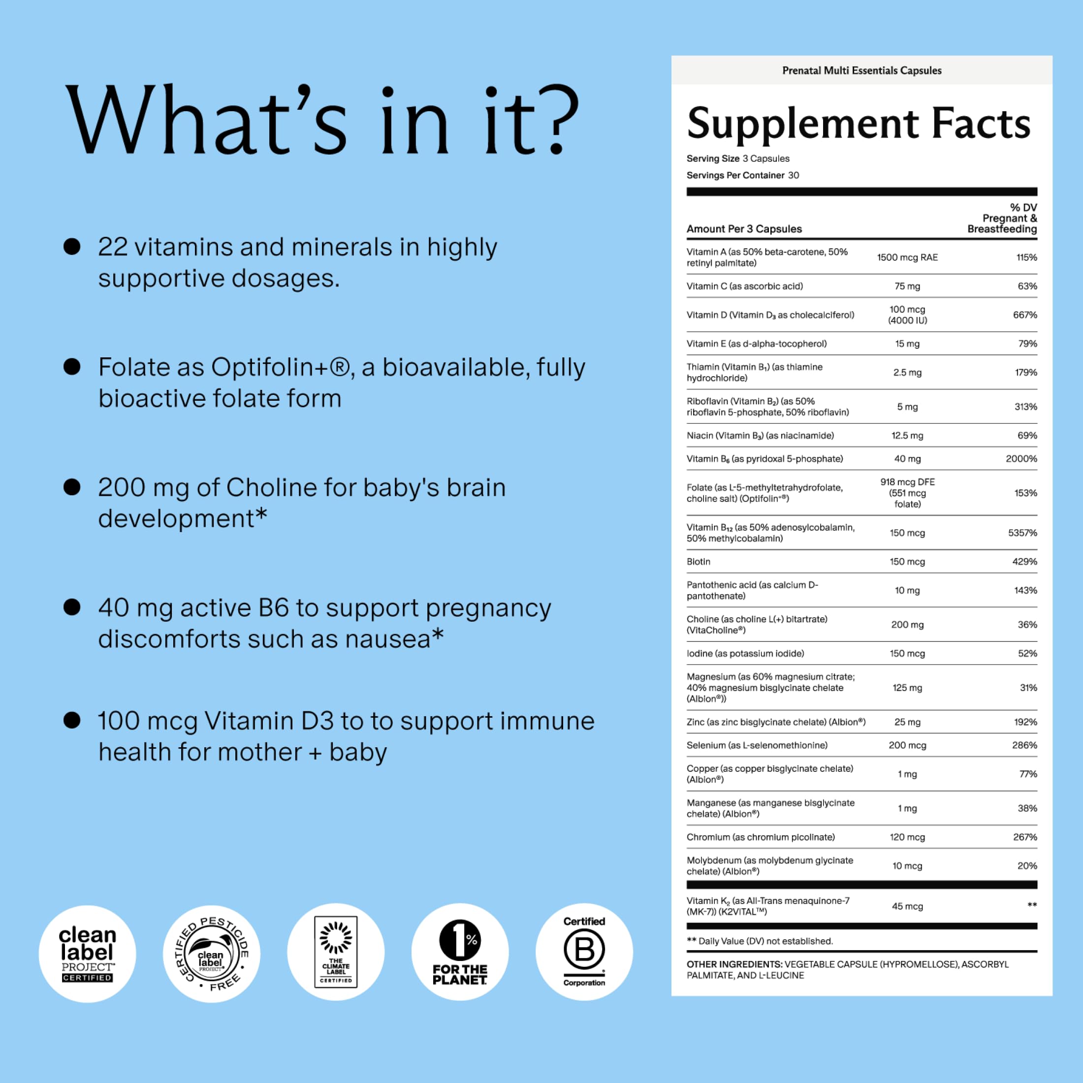 Needed. Prenatal Vitamins 23 essential nutrients side view