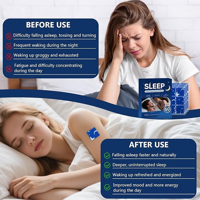 NEIOM Sleep Patches laid out on a bedside table