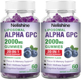 Nelishine Liposomal Alpha GPC Gummies front view with blueberry flavour
