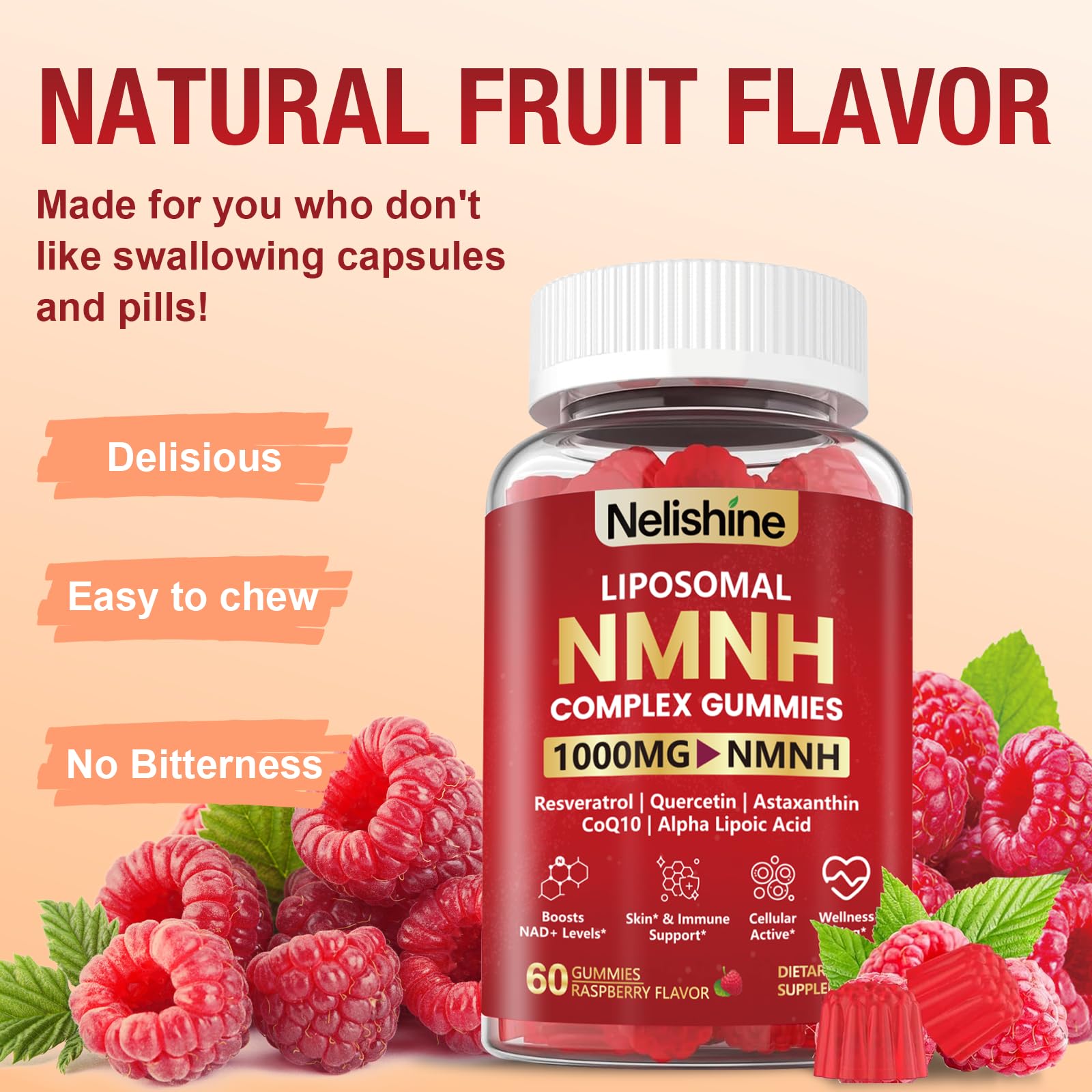 Nelishine Liposomal NMNH Gummies 1000MG with ingredients list