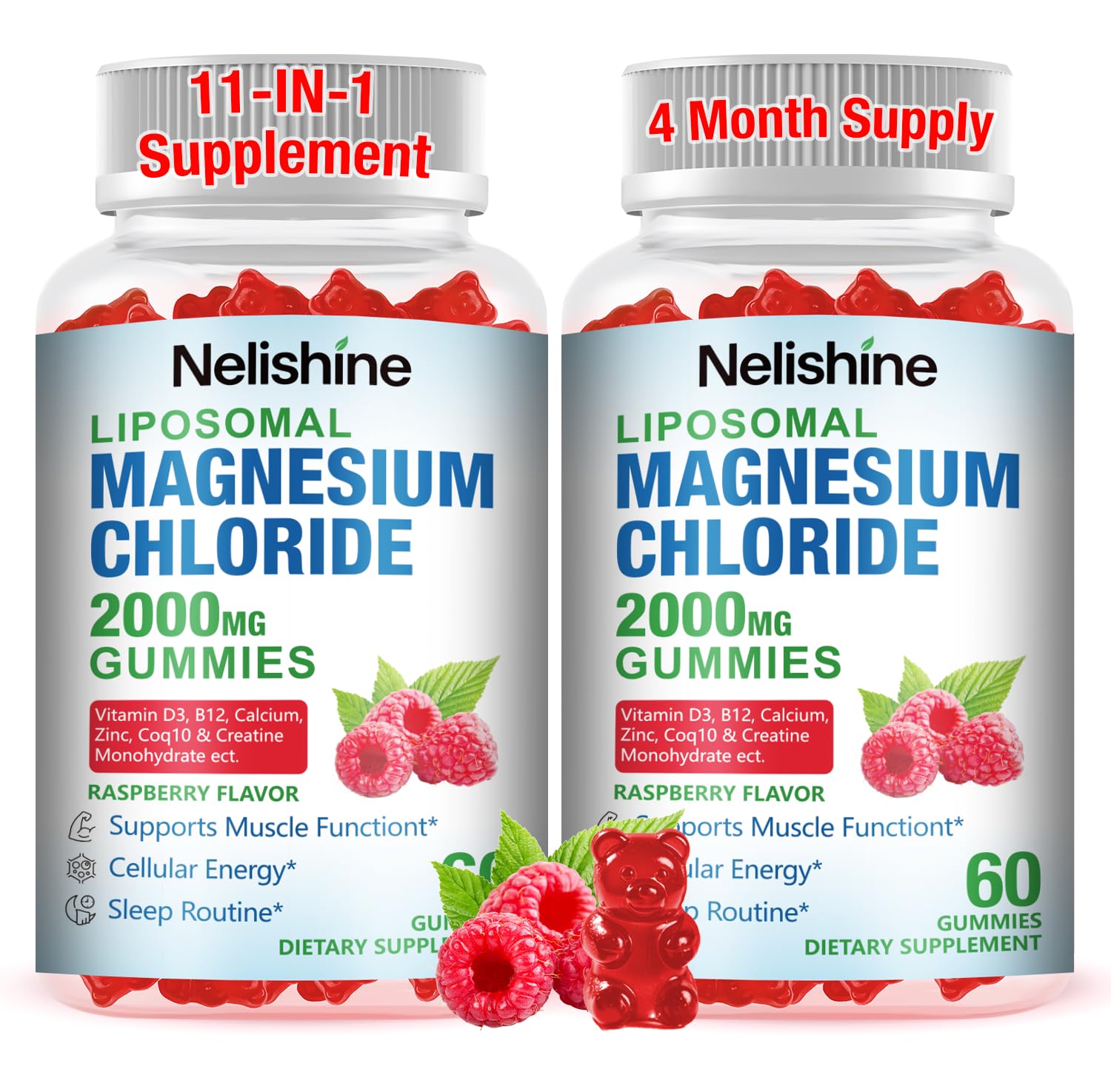 Nelishine Magnesium Gummies front view with packaging