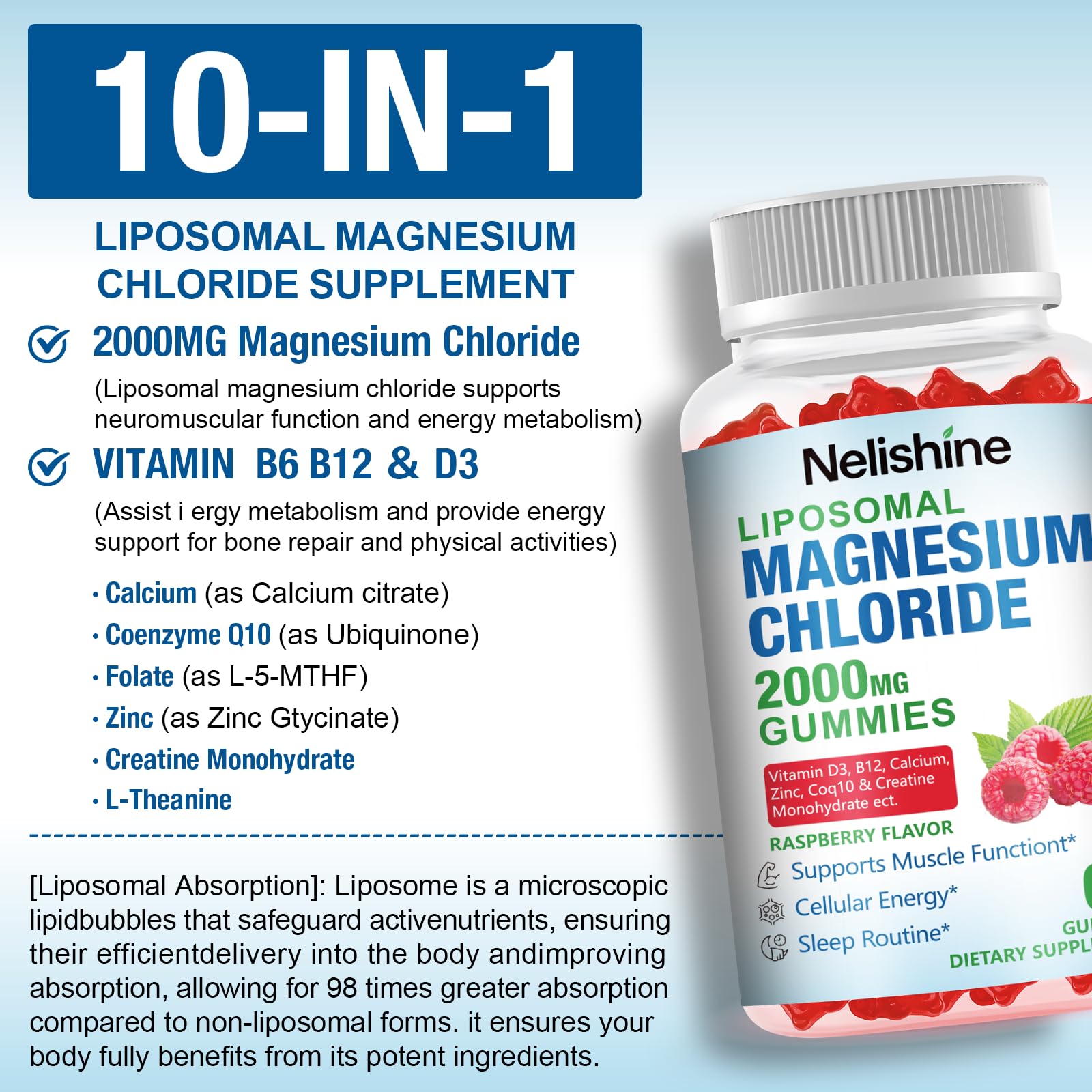 Nelishine Magnesium Gummies with ingredients list