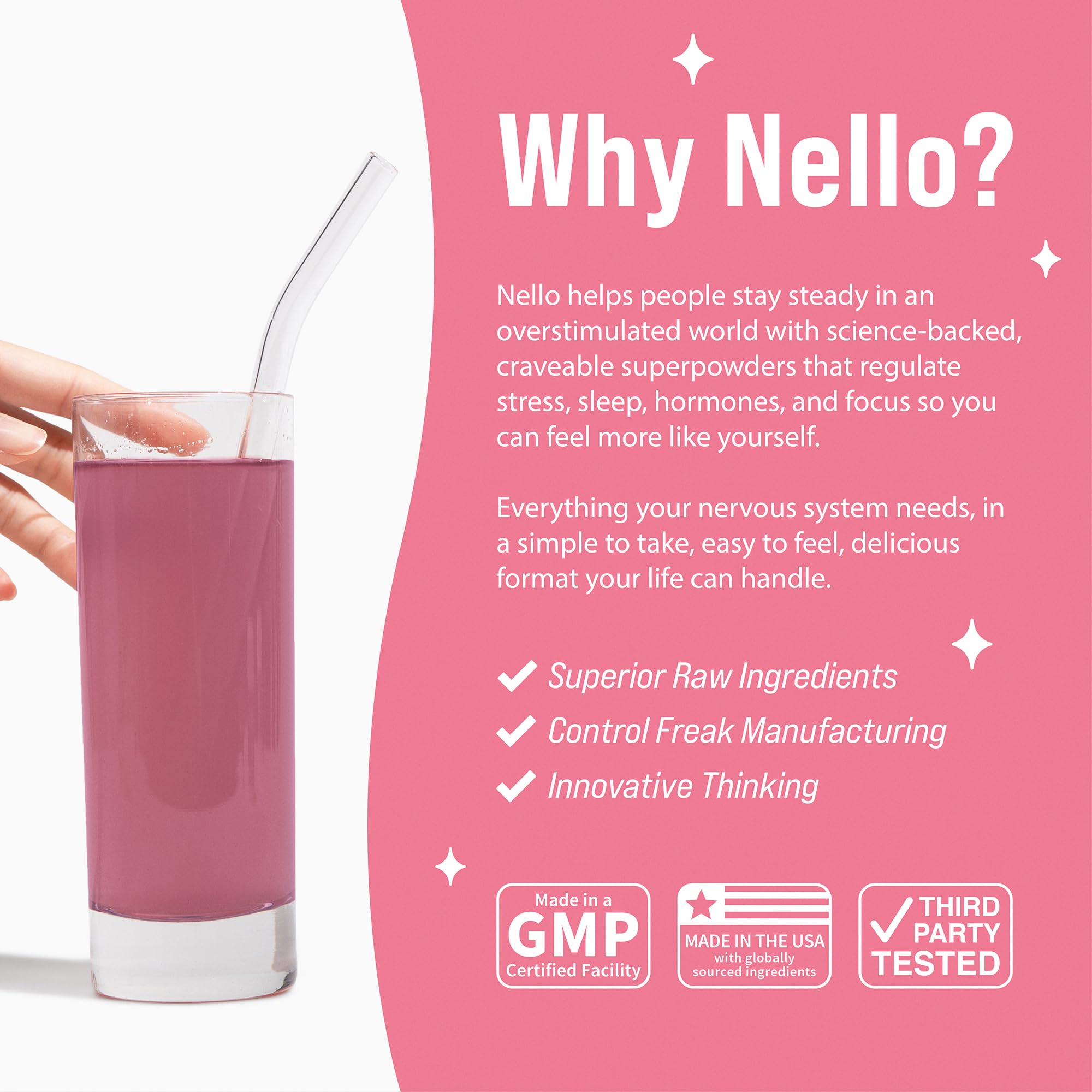 Nello Adaptogenic Drink Mix 150g in a glass of water