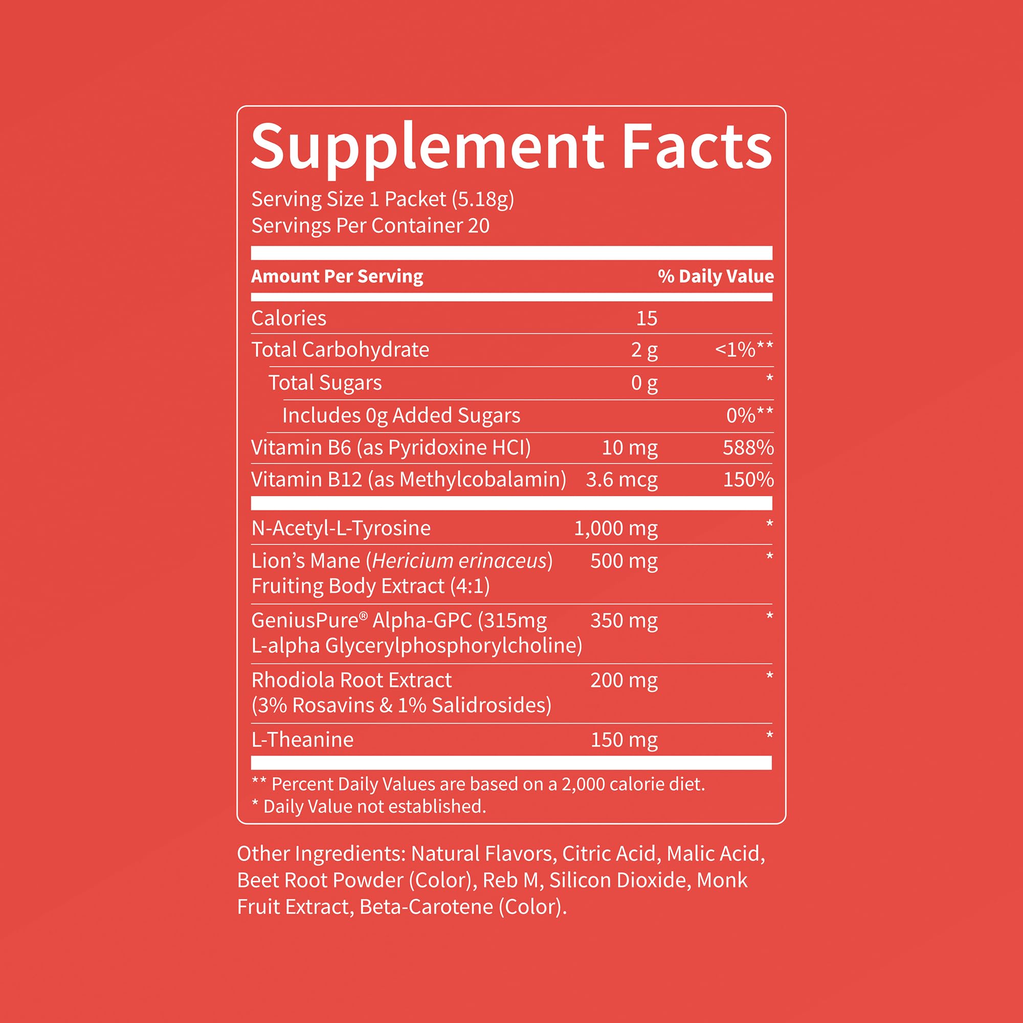 Nello Daily Mushroom Supplement back view with nutritional information