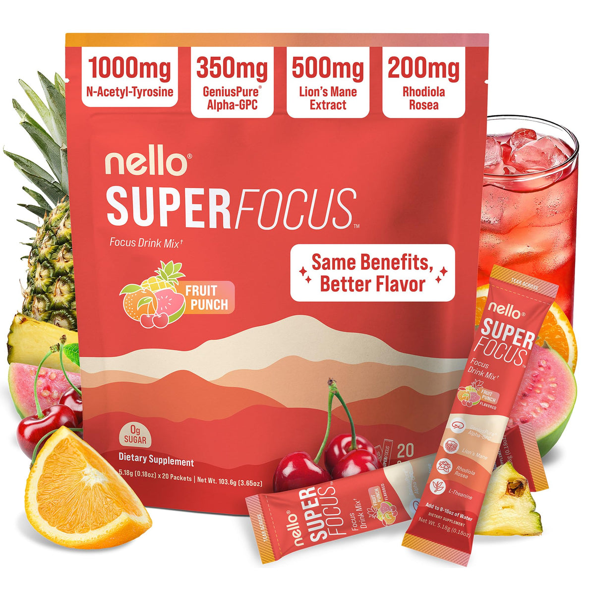 Nello Daily Mushroom Supplement front view with 60 capsules