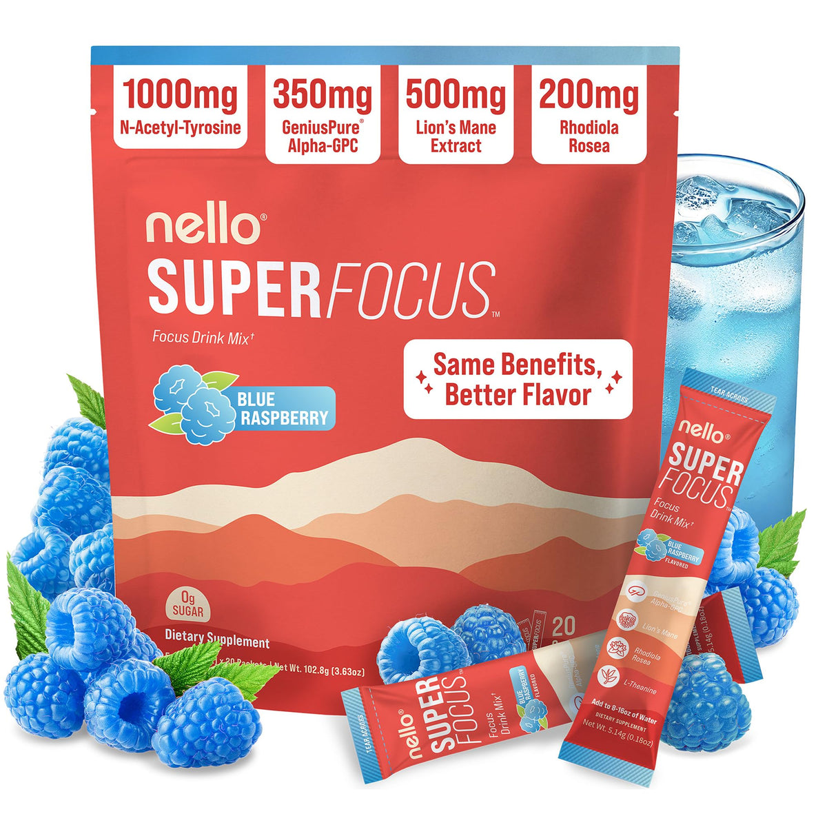 Nello Daily Mushroom Supplement front view with packaging
