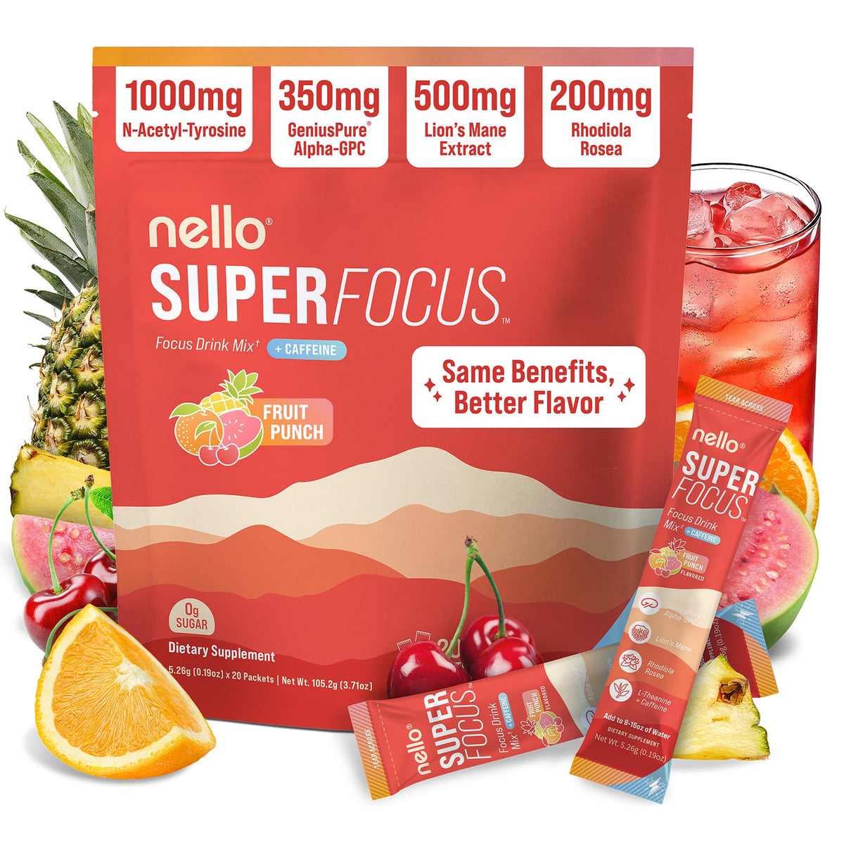 Nello Daily Supplement front view with Lion’s Mane and Rhodiola Extract