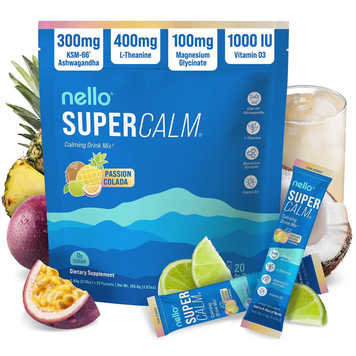 Nello Supercalm 150g Raspberry Lemonade powder canister front view