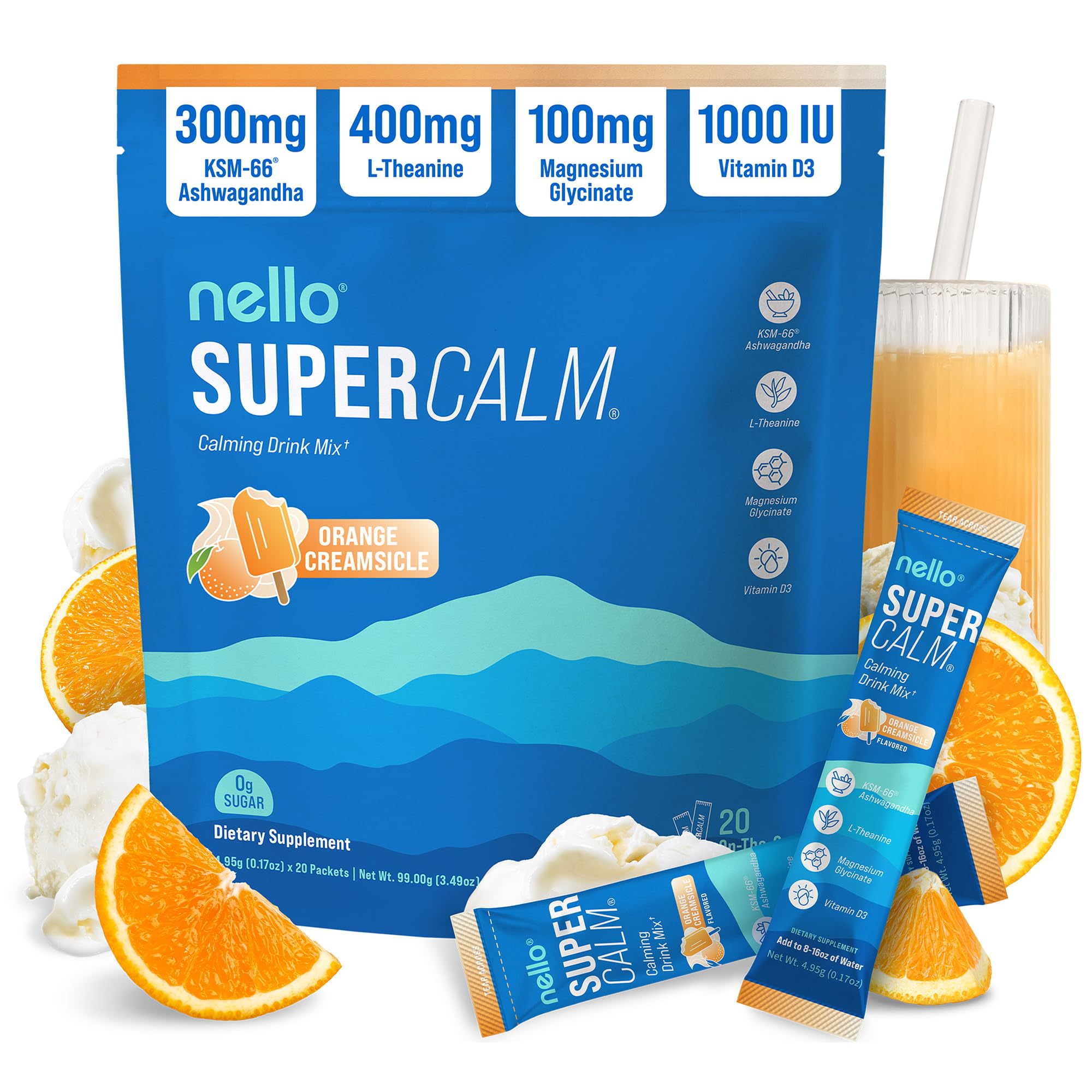 Nello SuperCalm Adaptogenic Powder Drink Mix 132g Orange Creamsicle front view
