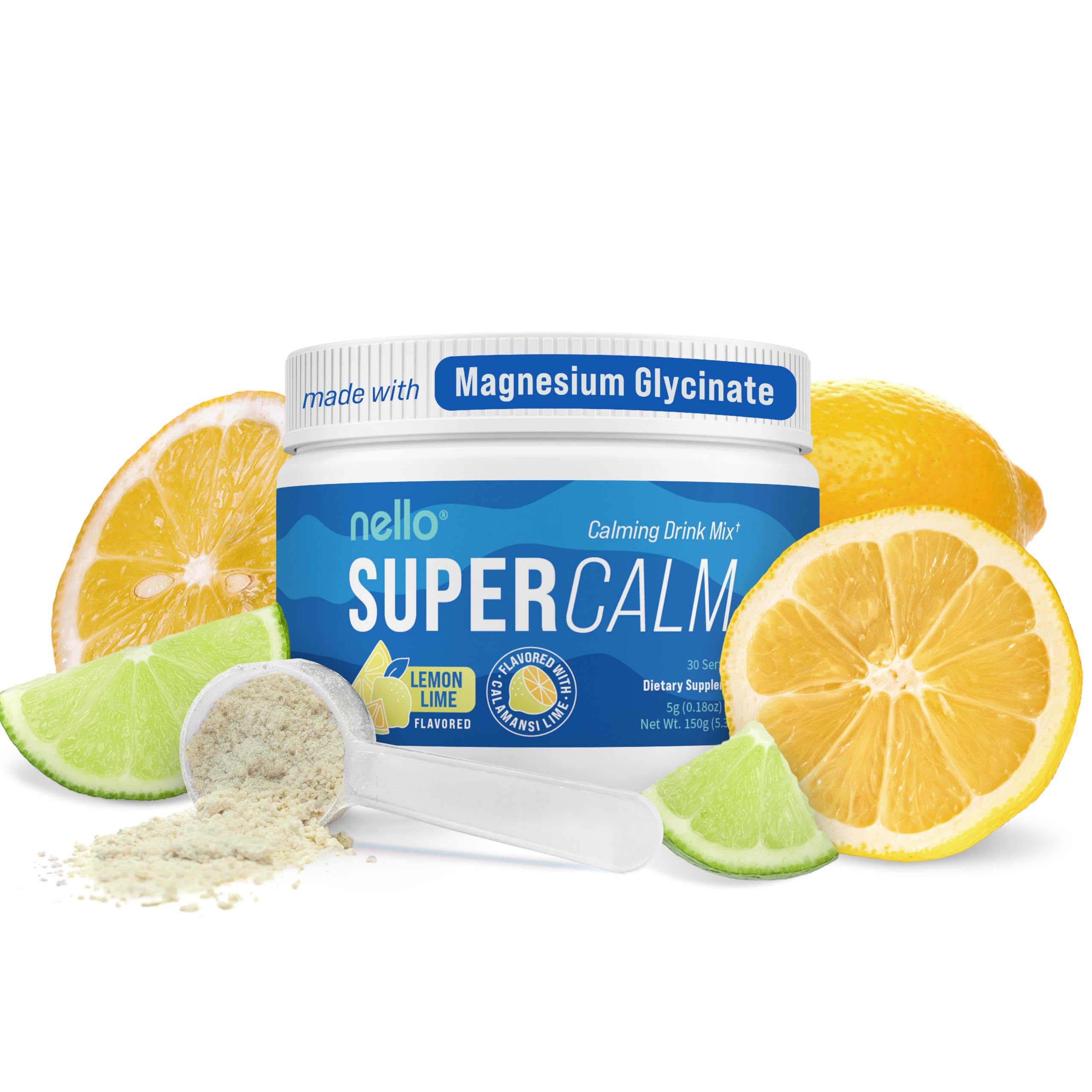 Nello SuperCalm Adaptogenic Powder Drink Mix 205g Lemon Lime front view
