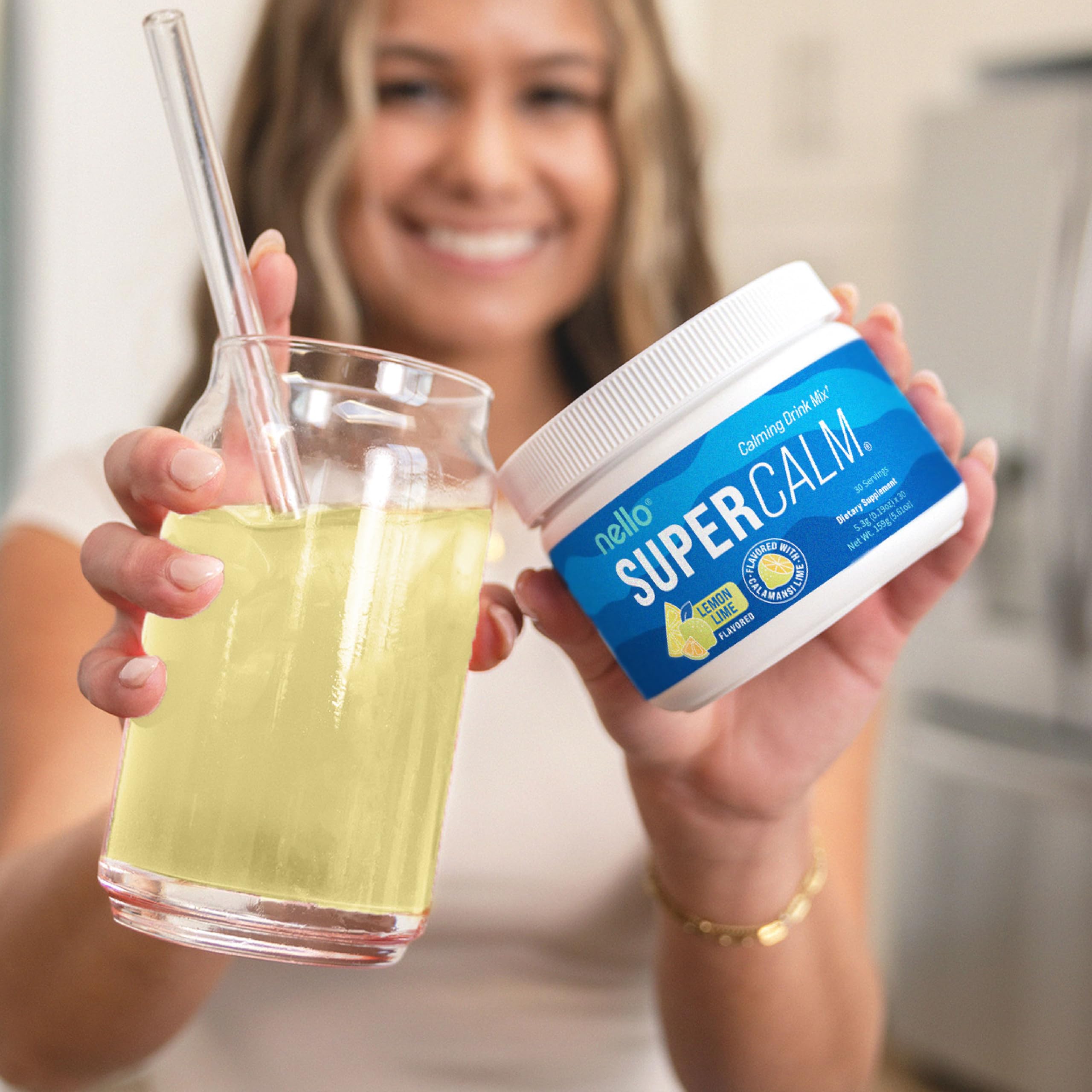 Nello SuperCalm Adaptogenic Powder Drink Mix 205g Lemon Lime packaging