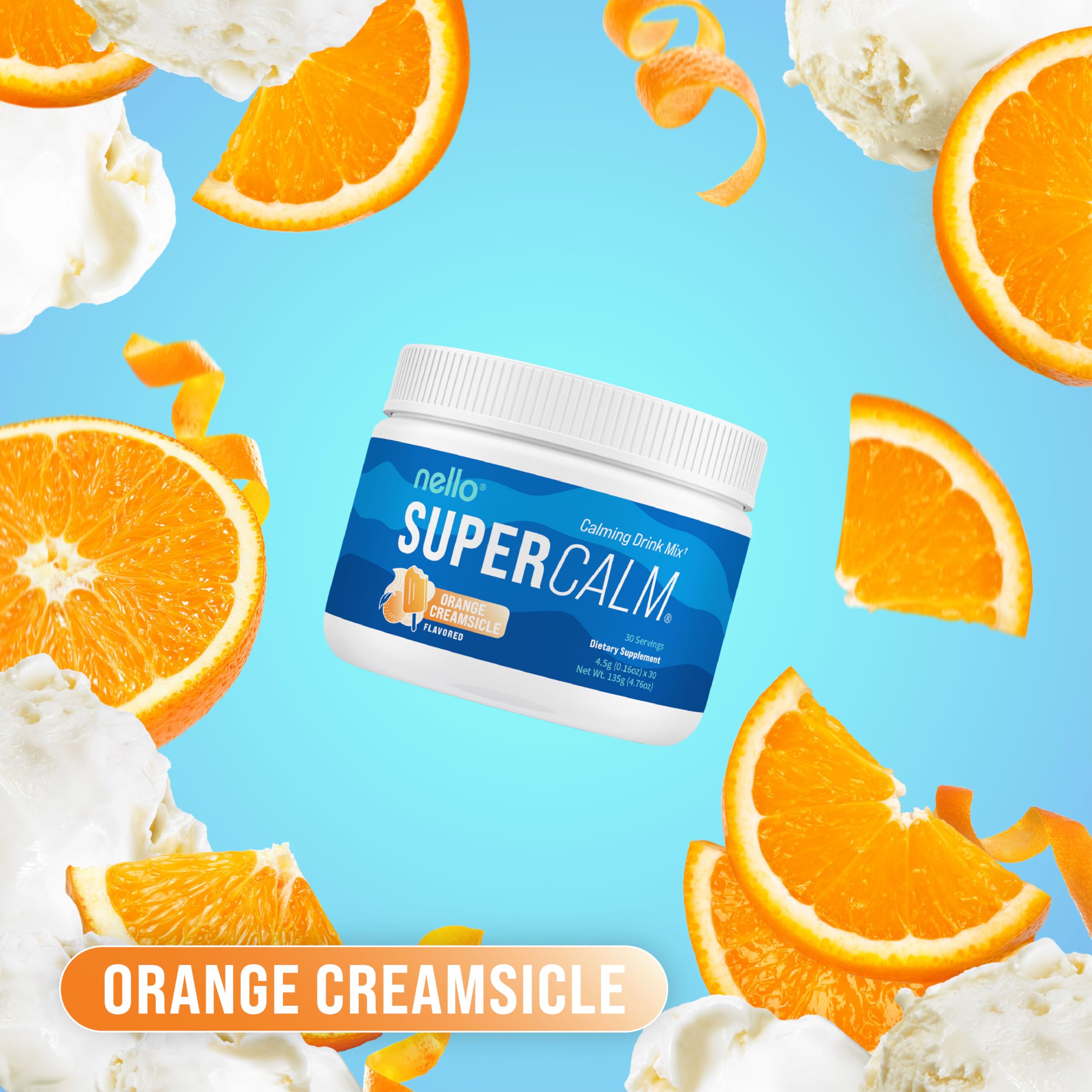Nello Supercalm Adaptogenic Powder Drink Mix 209g Orange Creamsicle packaging