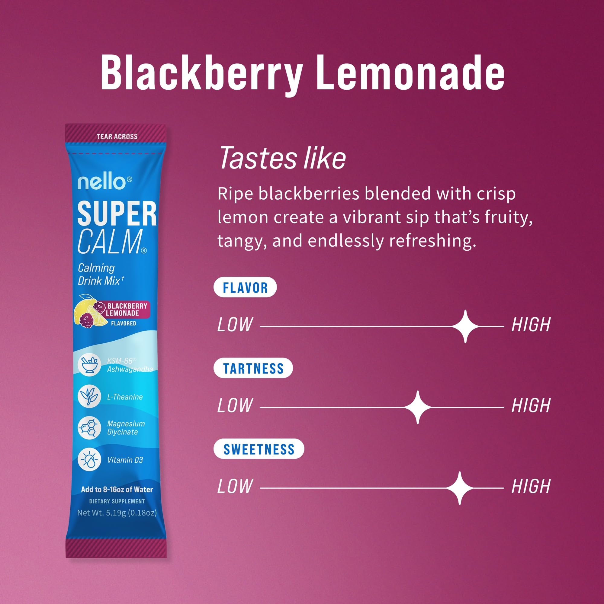 Nello Supercalm Adaptogenic Powder Drink Mix Blackberry Lemonade canister side view