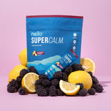 Nello Supercalm Adaptogenic Powder Drink Mix Blackberry Lemonade serving suggestion