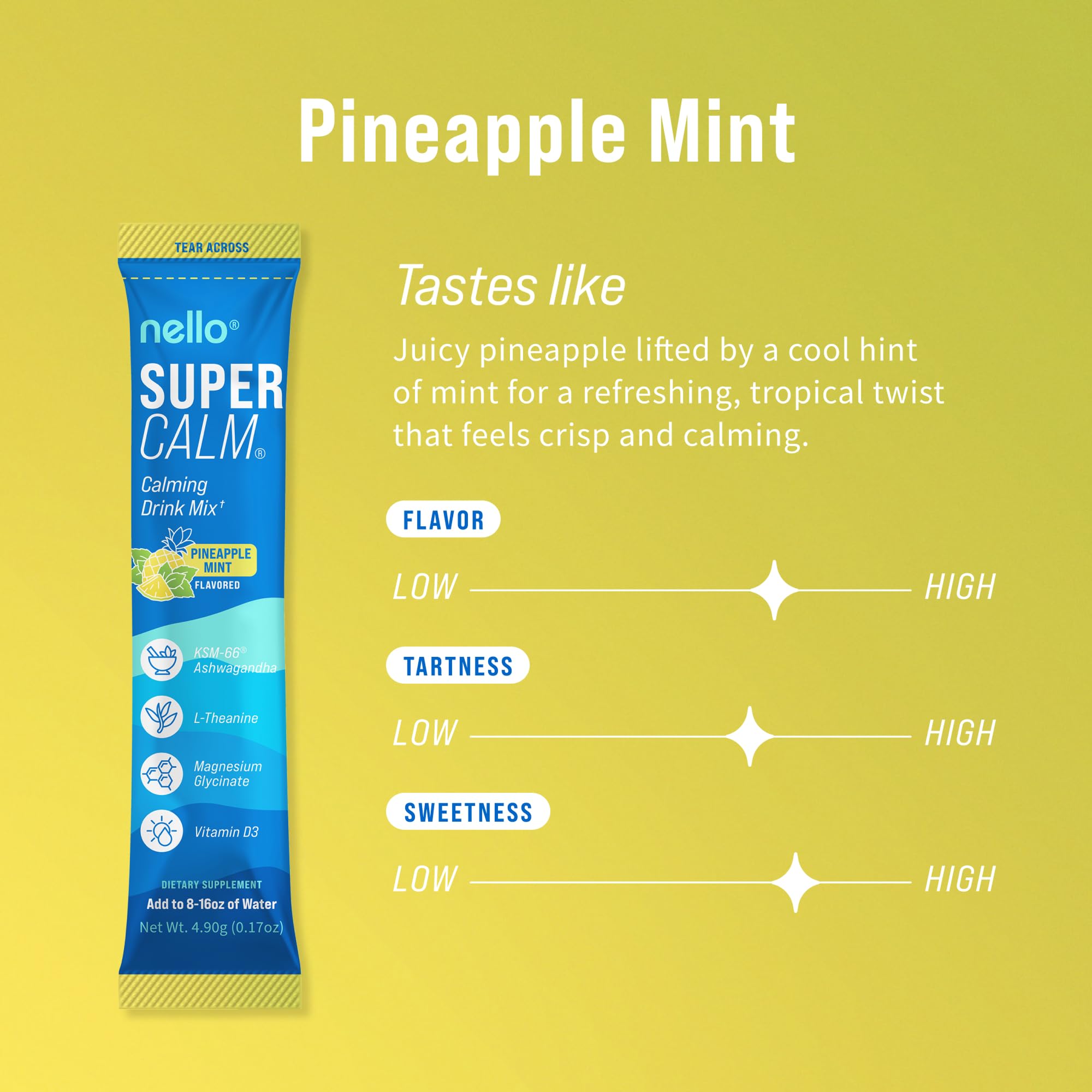 Nello Supercalm Adaptogenic Powder Drink Mix Pineapple Mint packets