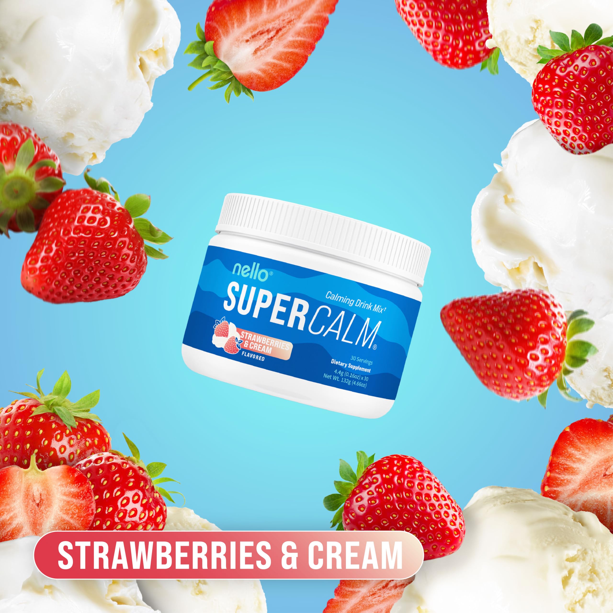 Nello Supercalm Adaptogenic Powder Drink Mix strawberries & cream flavour