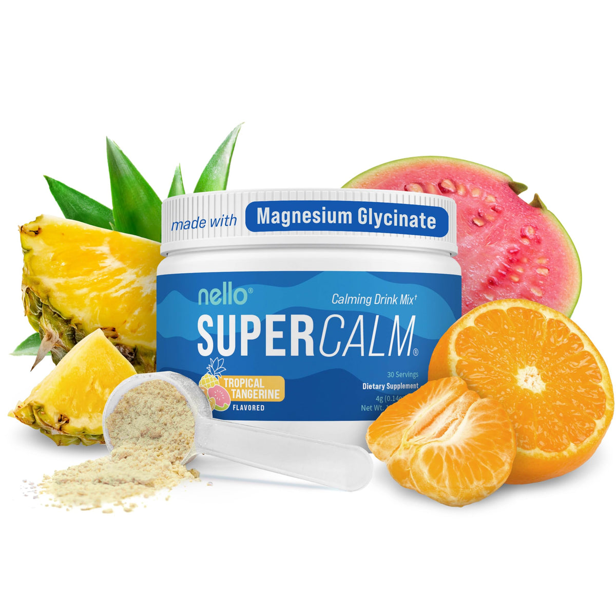 Nello SuperCalm Adaptogenic Powder Drink Mix Tropical Tangerine front view