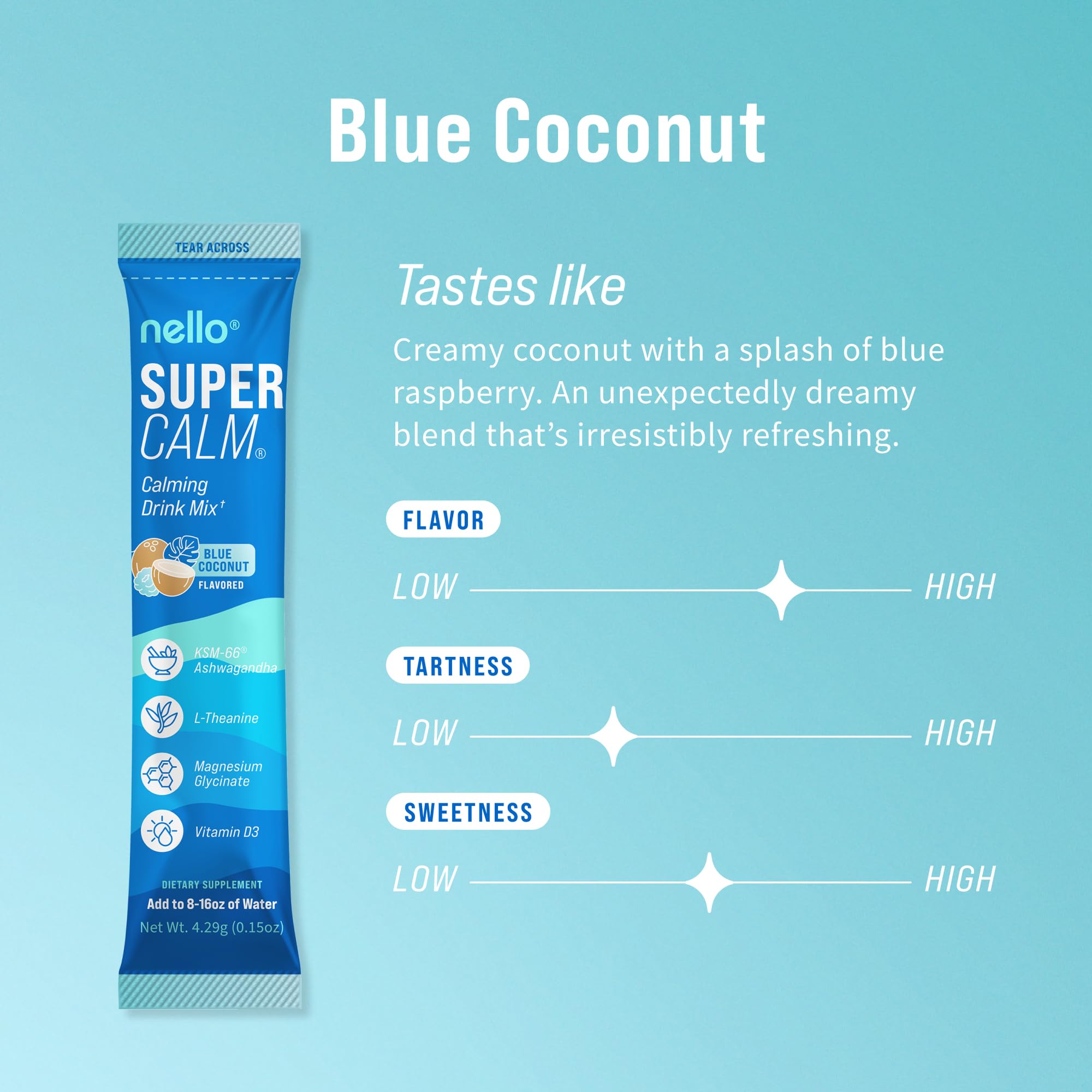 Nello SuperCalm Blue Coconut Powder Drink Mix canister side view