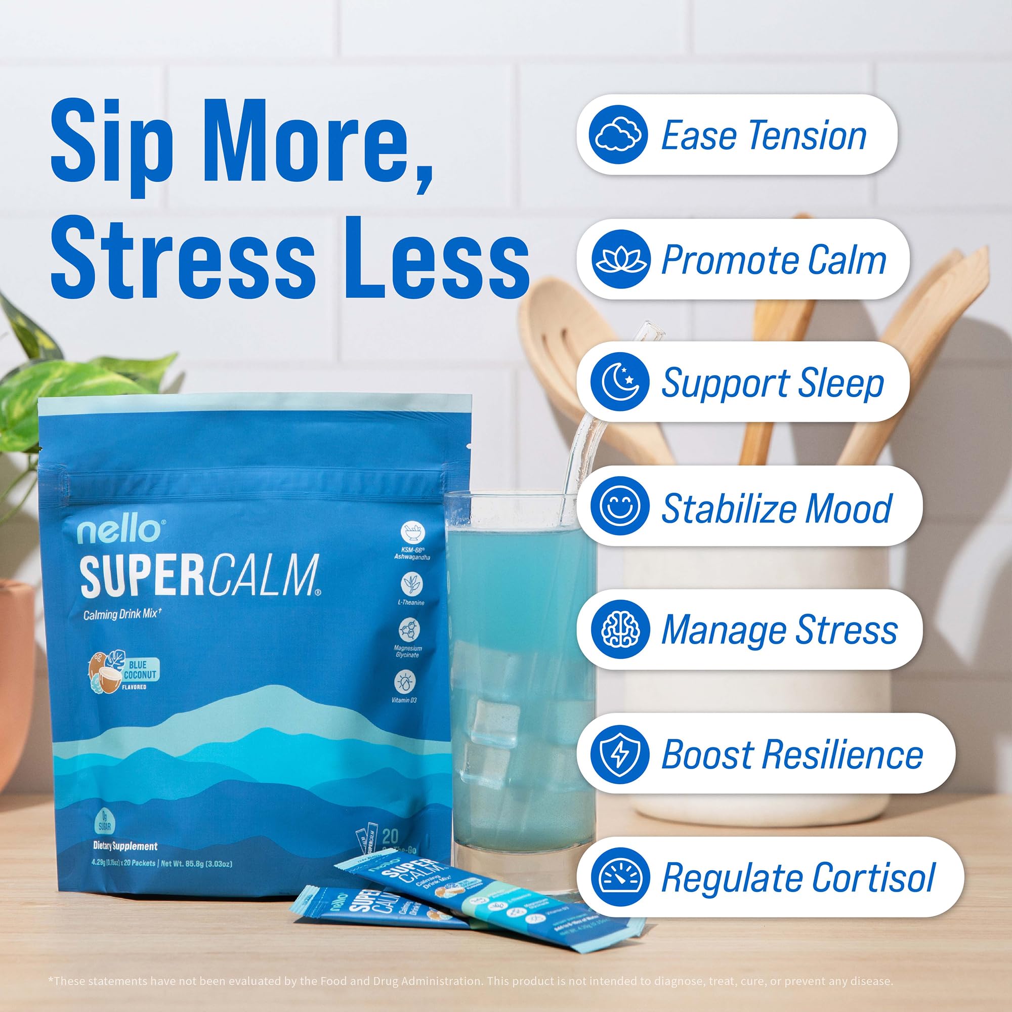 Nello SuperCalm Blue Coconut Powder Drink Mix ingredients list