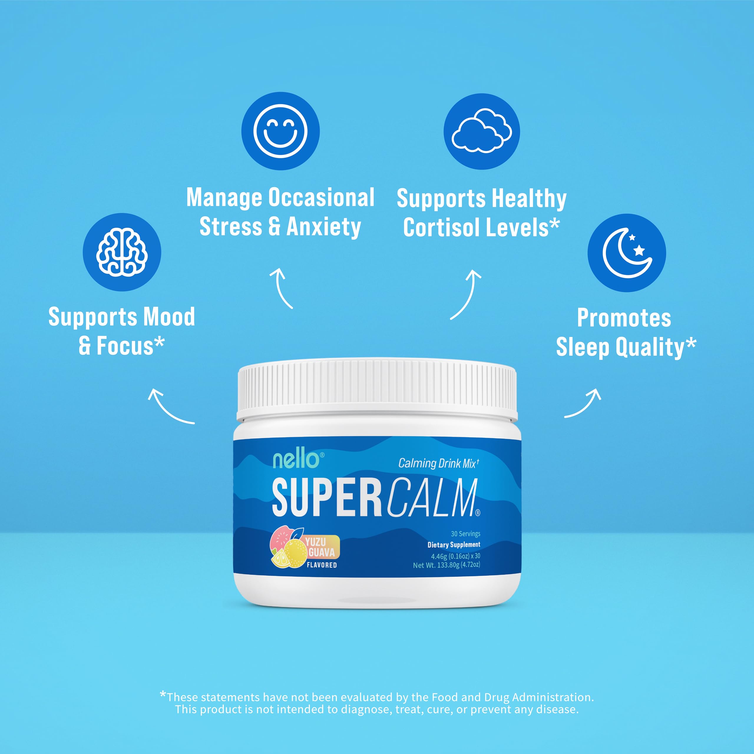 Nello SuperCalm Blue Coconut Powder Drink Mix serving suggestion