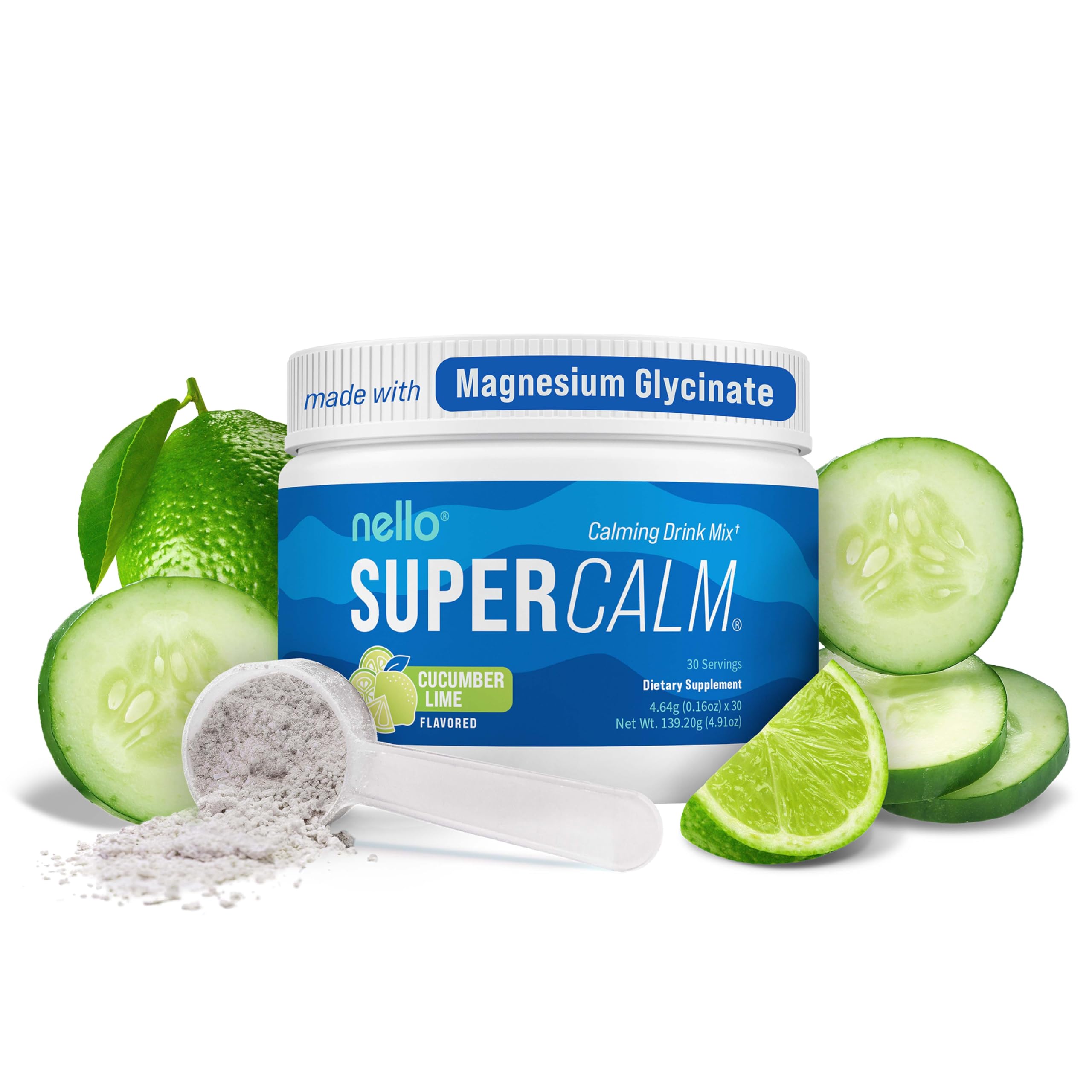 Nello SuperCalm Cucumber Lime powder supplement front view