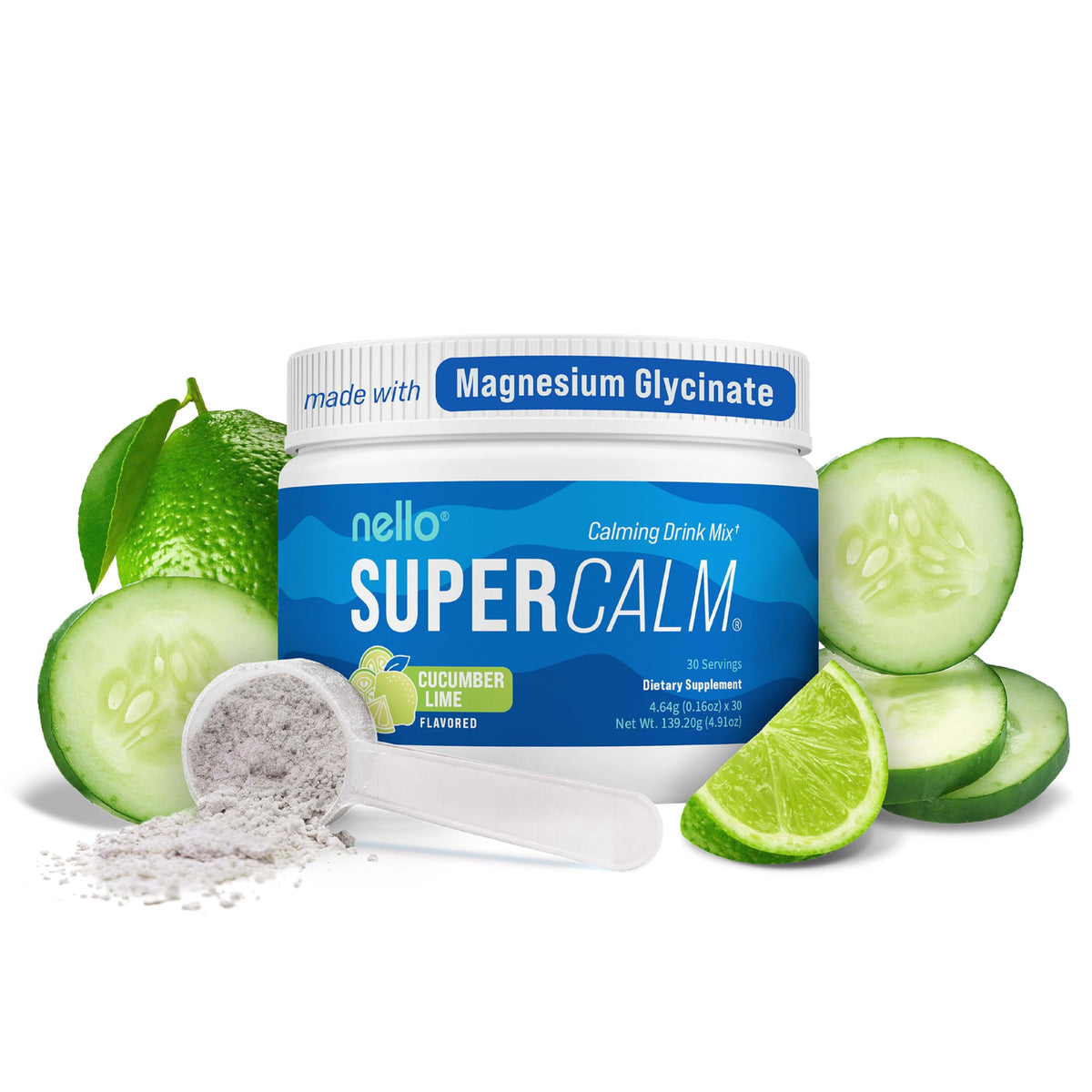 Nello SuperCalm Cucumber Lime powder supplement front view