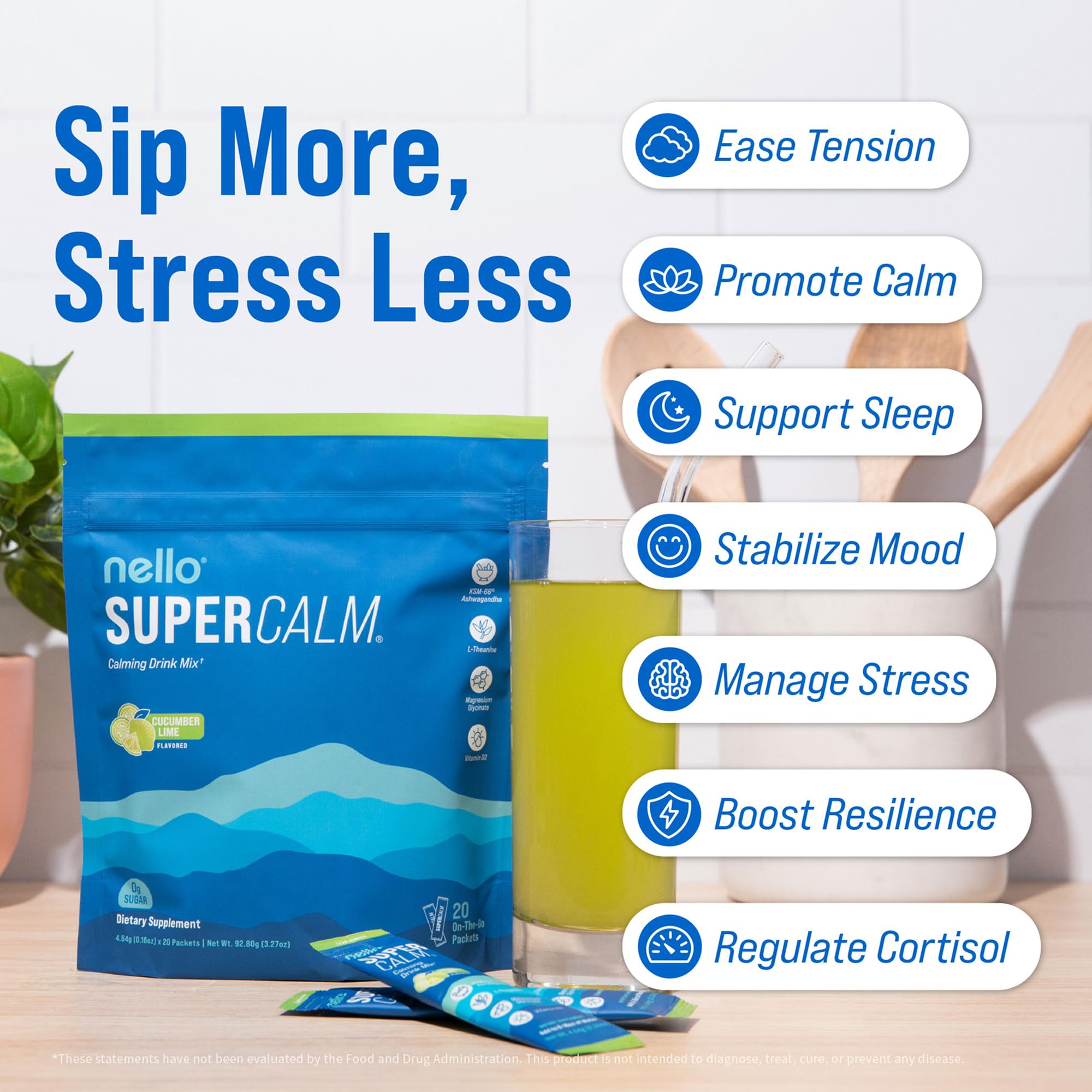 Nello SuperCalm Drink Mix cucumber lime flavour packet back view