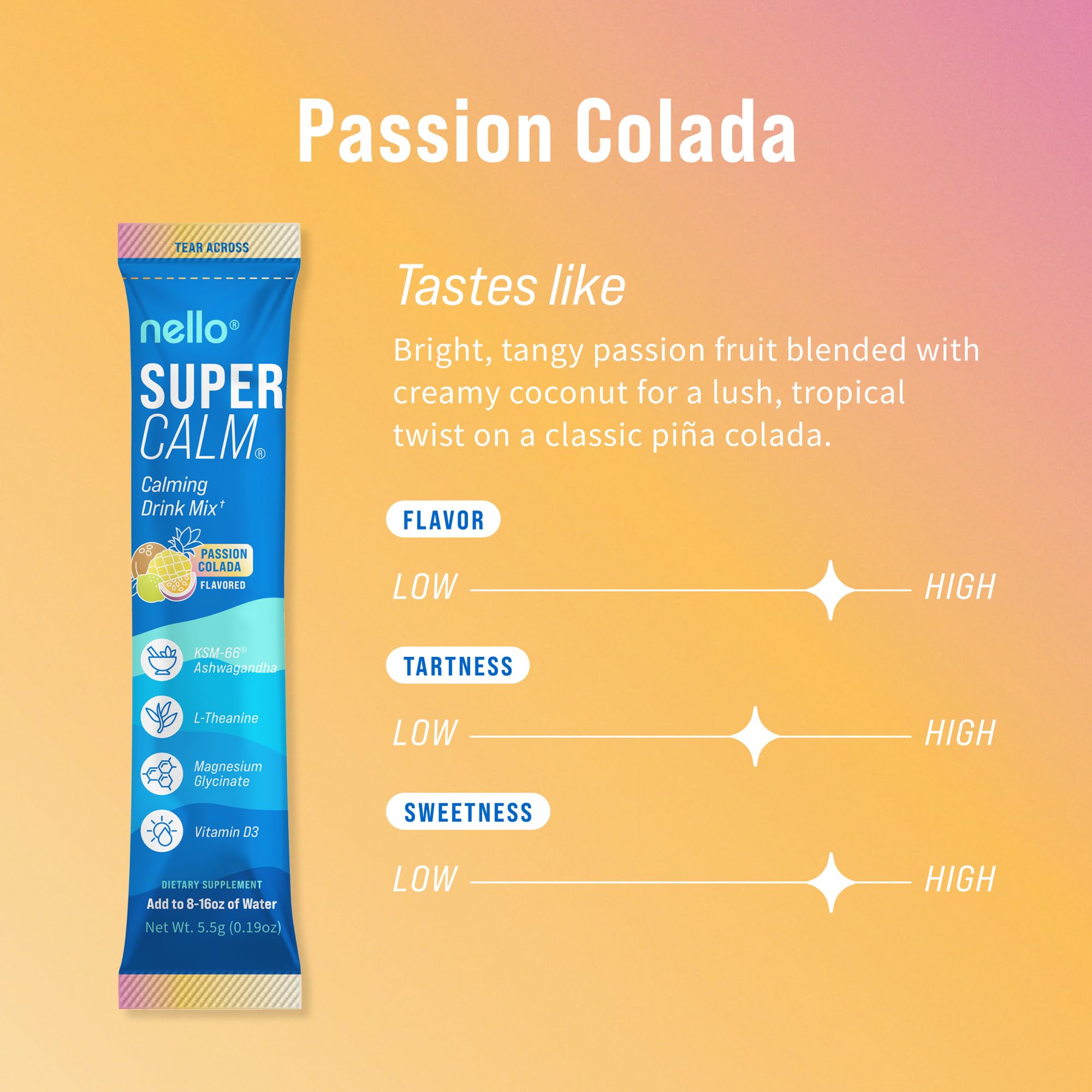 Nello Supercalm Raspberry Lemonade packet with nutritional information
