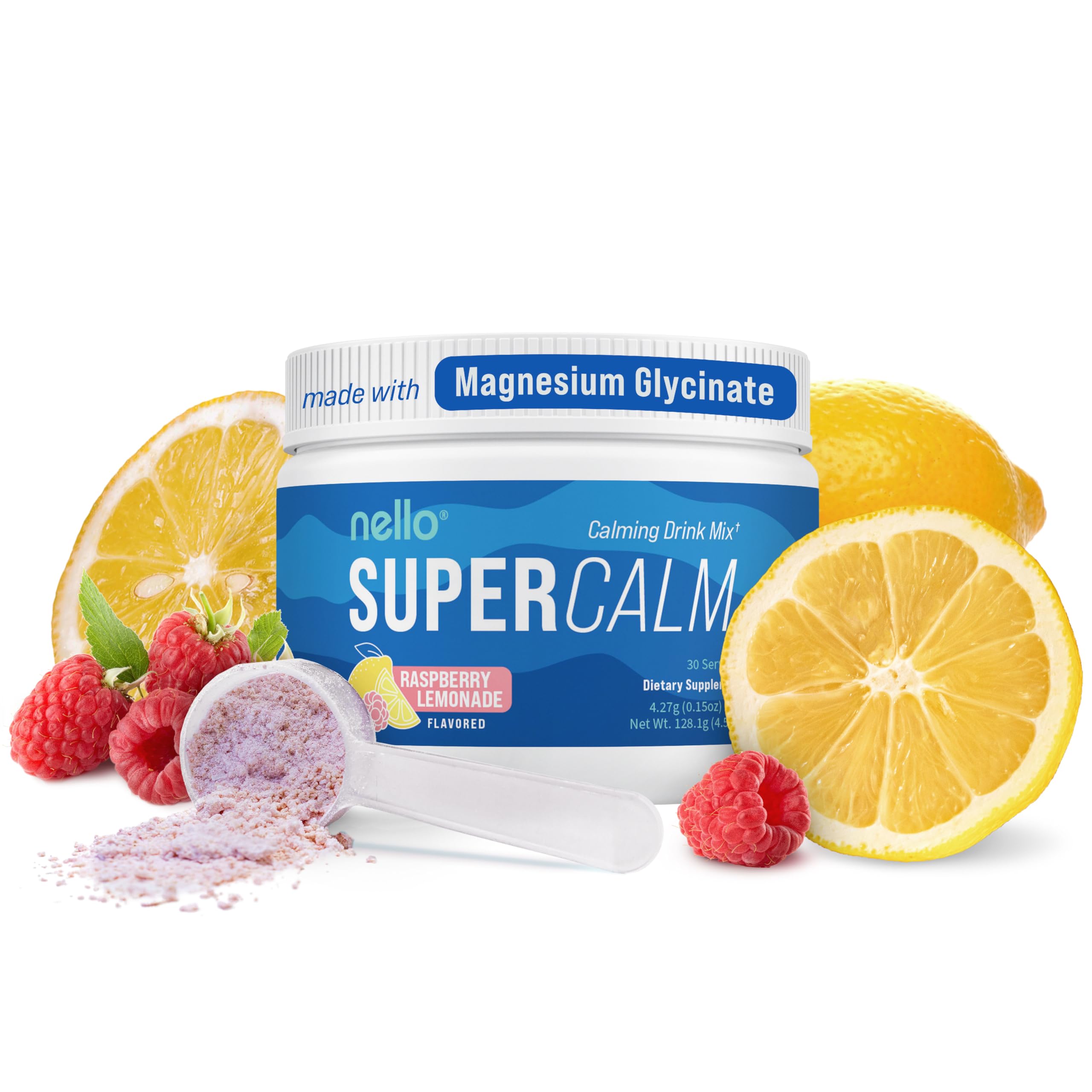 Nello Supercalm Raspberry Lemonade Powder 89g canister front view