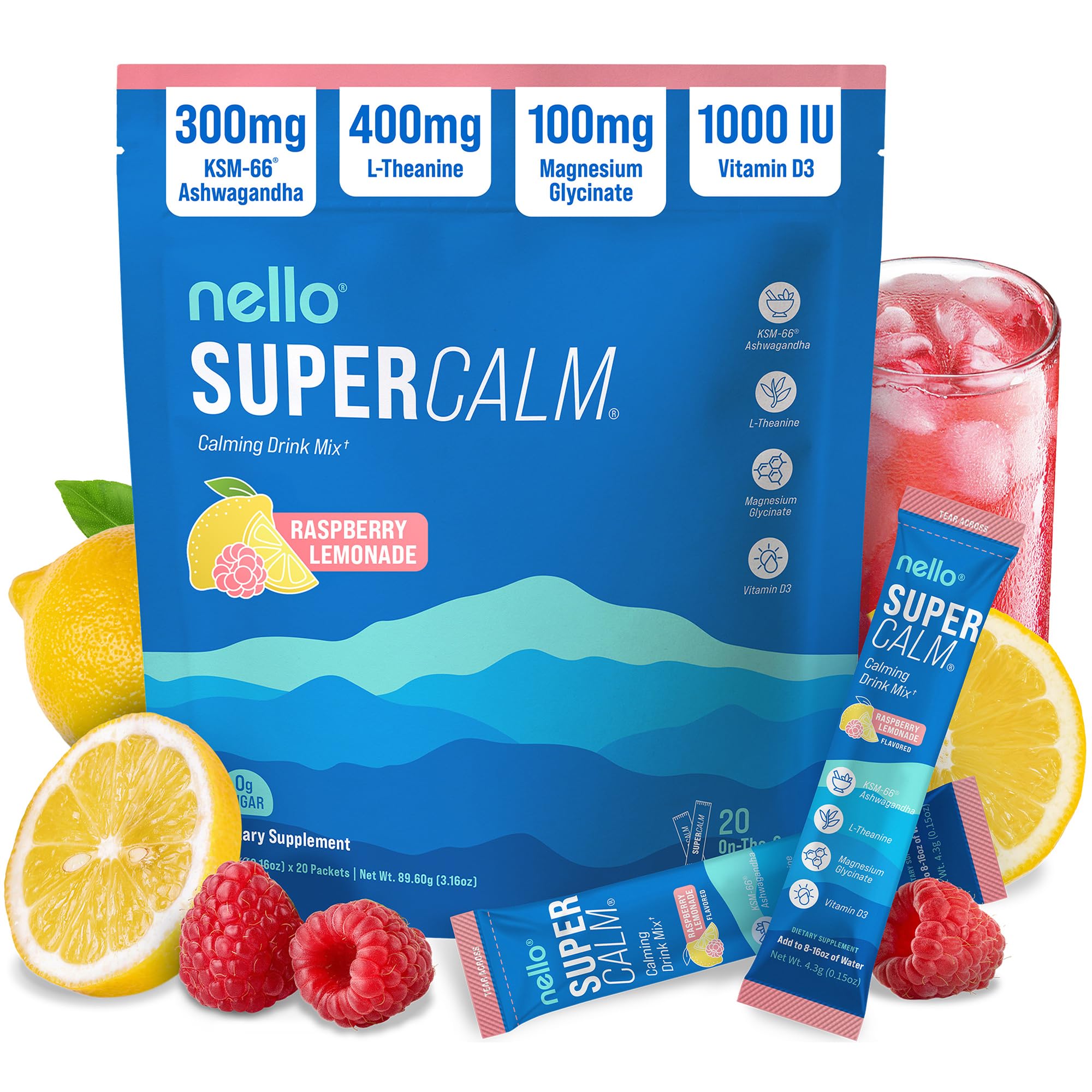Nello SuperCalm Raspberry Lemonade Powder front view