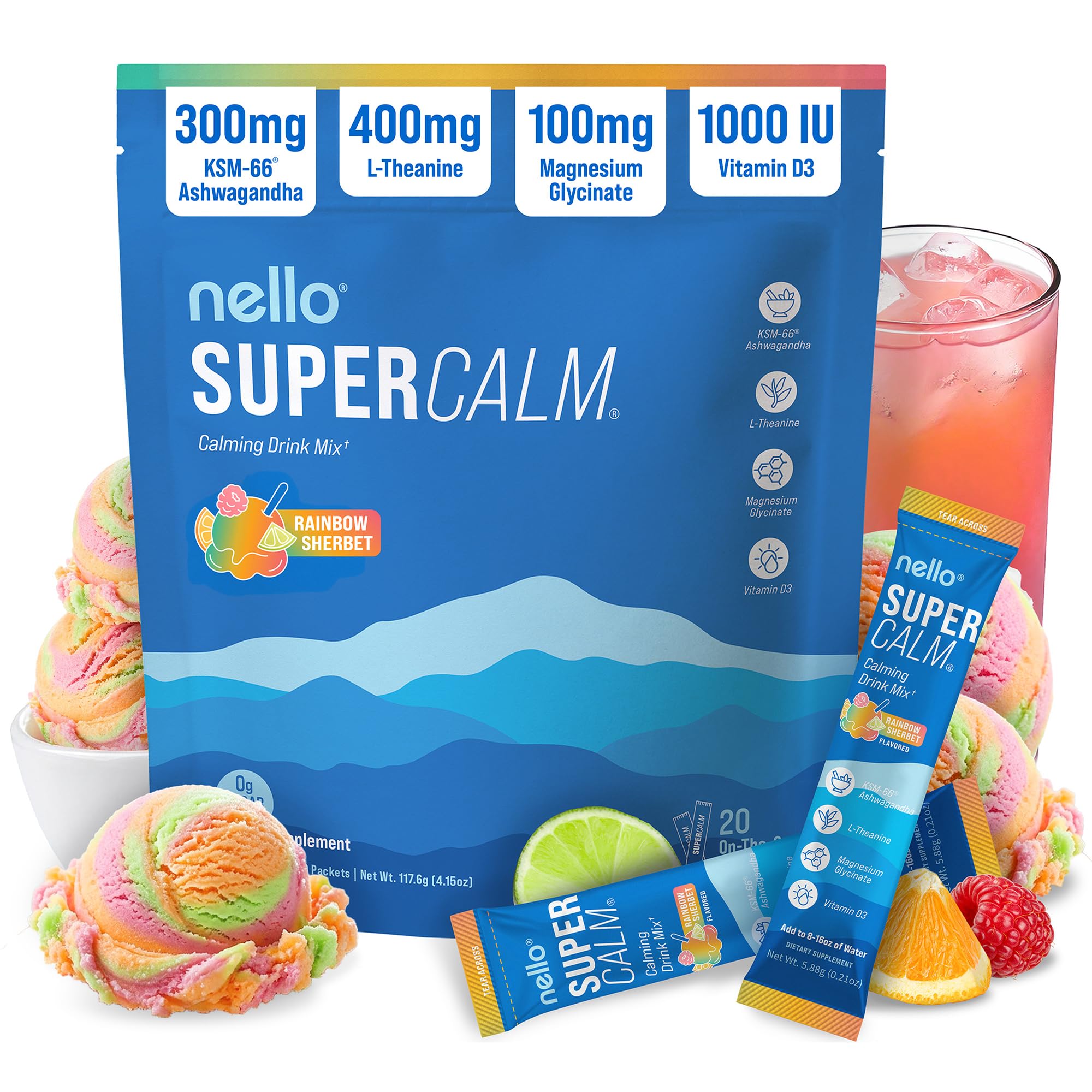 Nello SuperCalm Sleep Supplement rainbow sherbet flavour front view