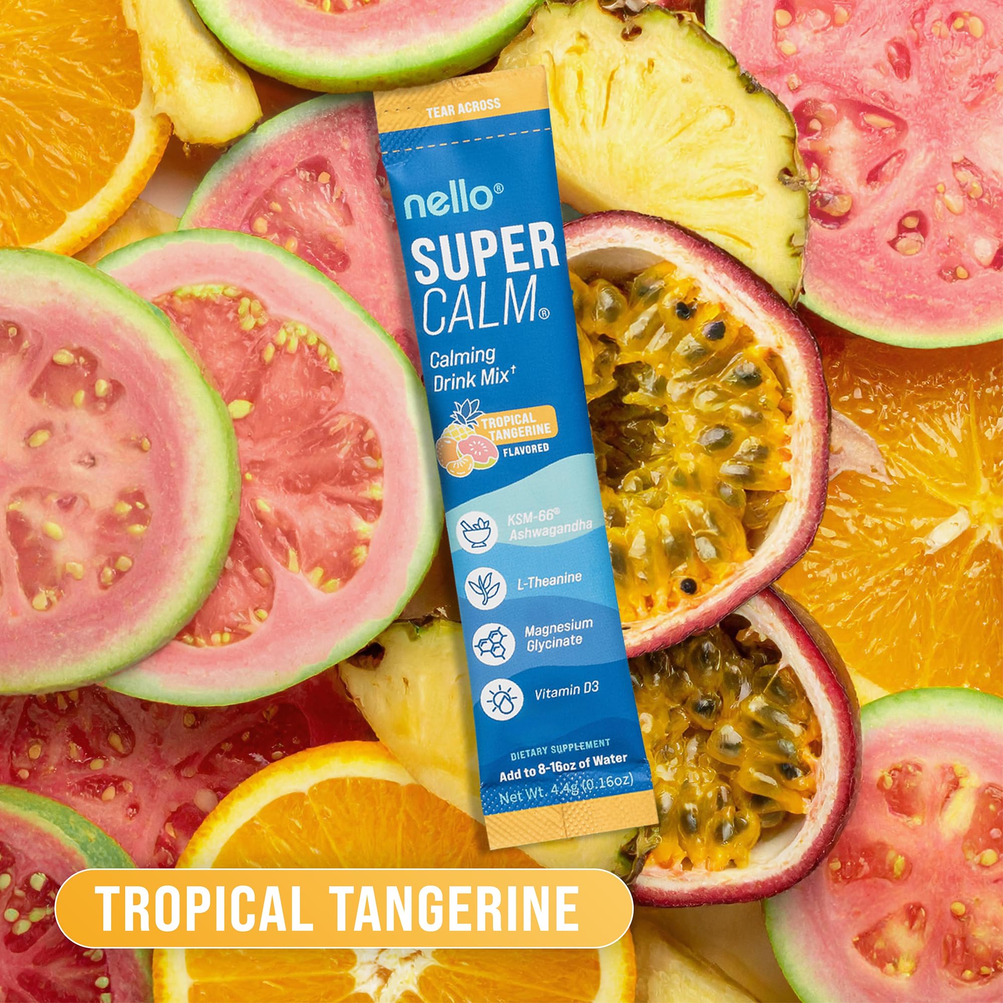 Nello SuperCalm Tropical Tangerine powder mixed in water