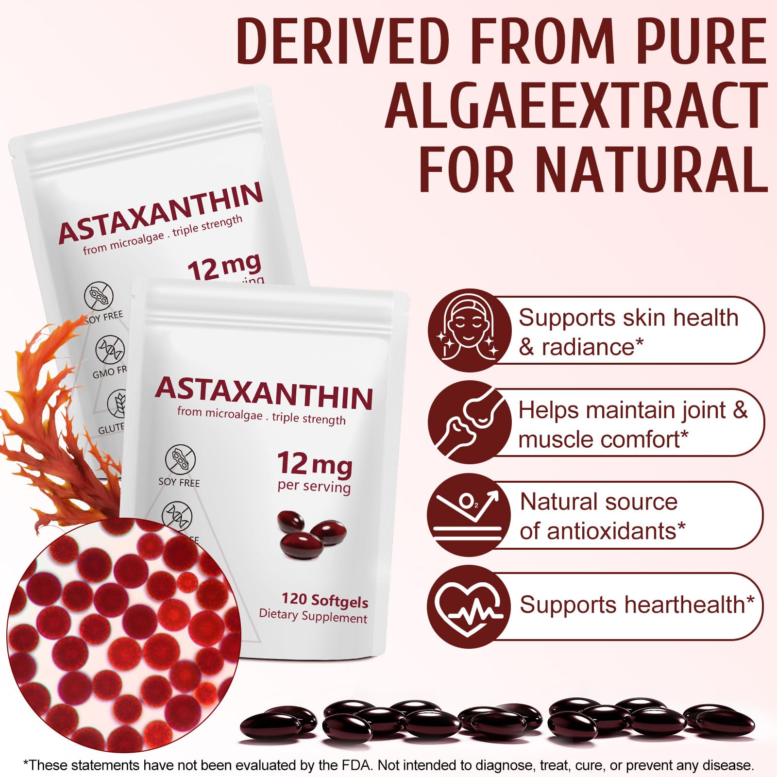 NenMaoKeNu Astaxanthin Softgels 12mg bottle side view