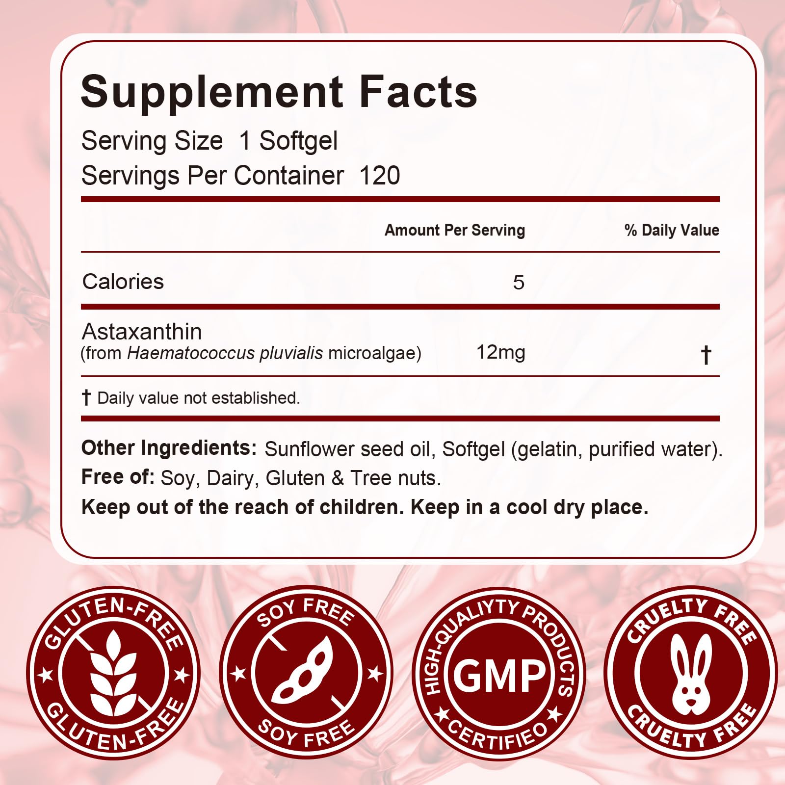 NenMaoKeNu Astaxanthin Softgels 12mg softgels on a wooden table