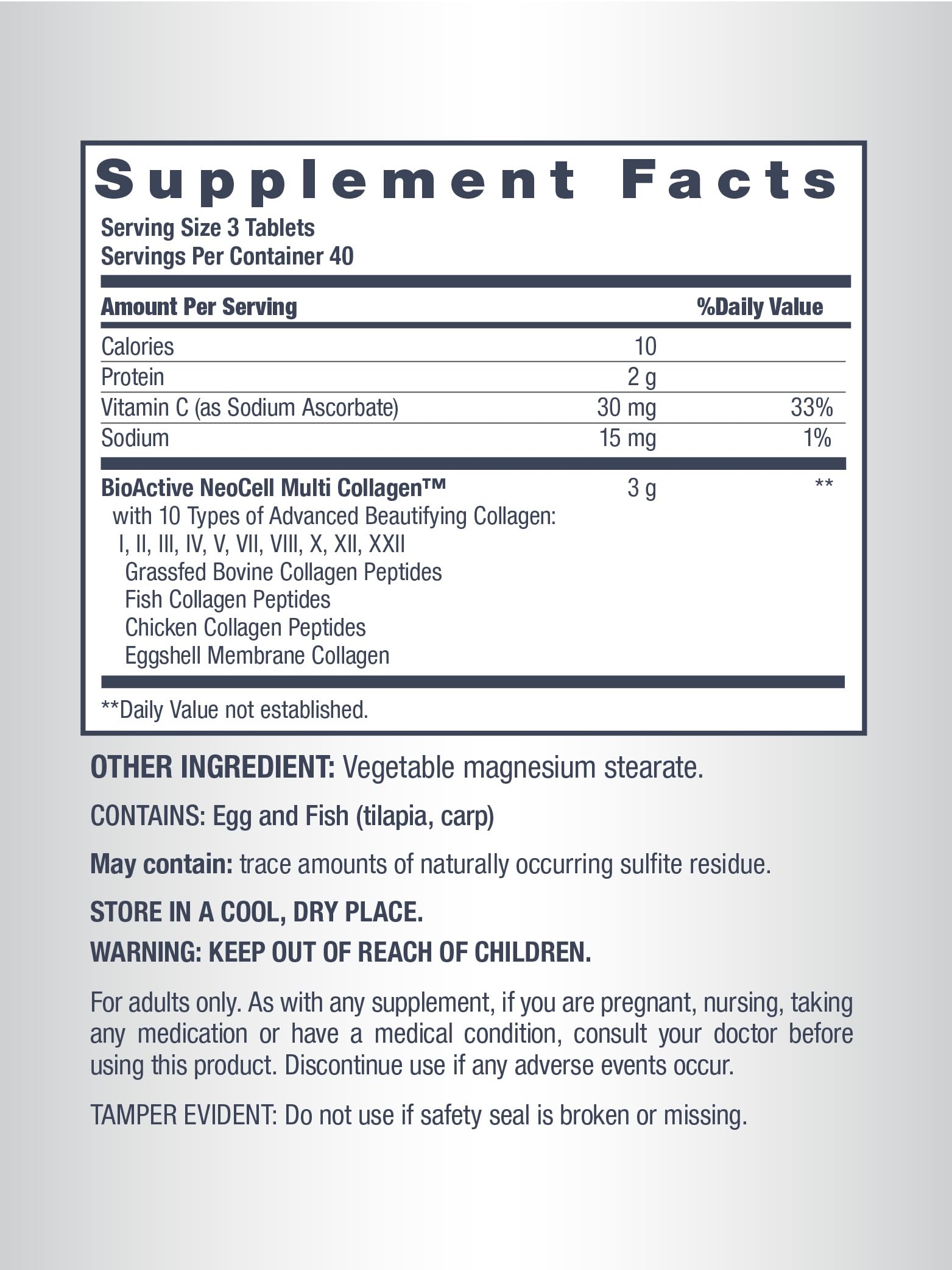 NeoCell Advanced Multi Collagen Tablets bottle with dosage instructions