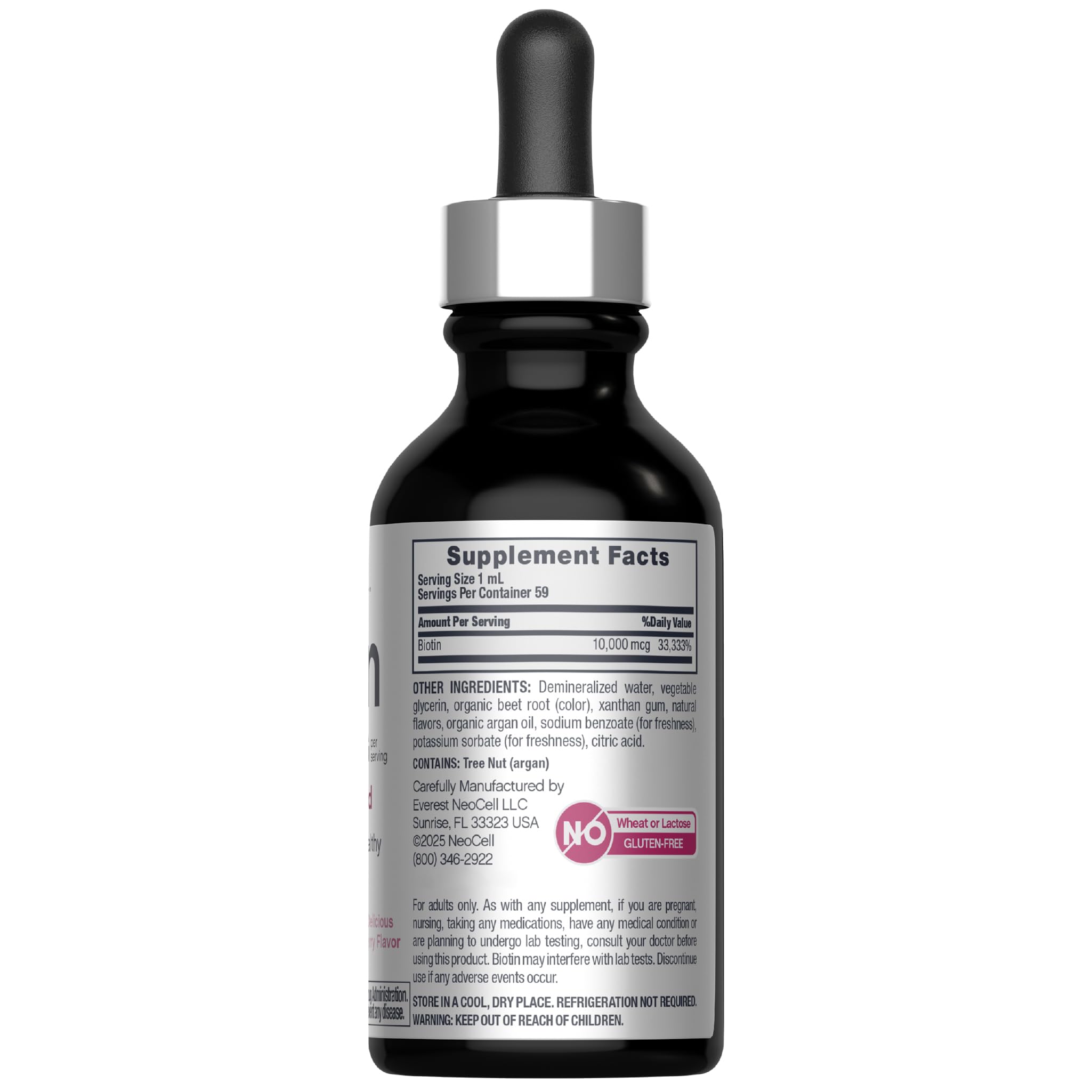 NeoCell Biotin Fast Acting Liquid 10,000 mcg side view