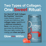 NeoCell Collagen Bio-Peptides Gummies displayed with fresh strawberries